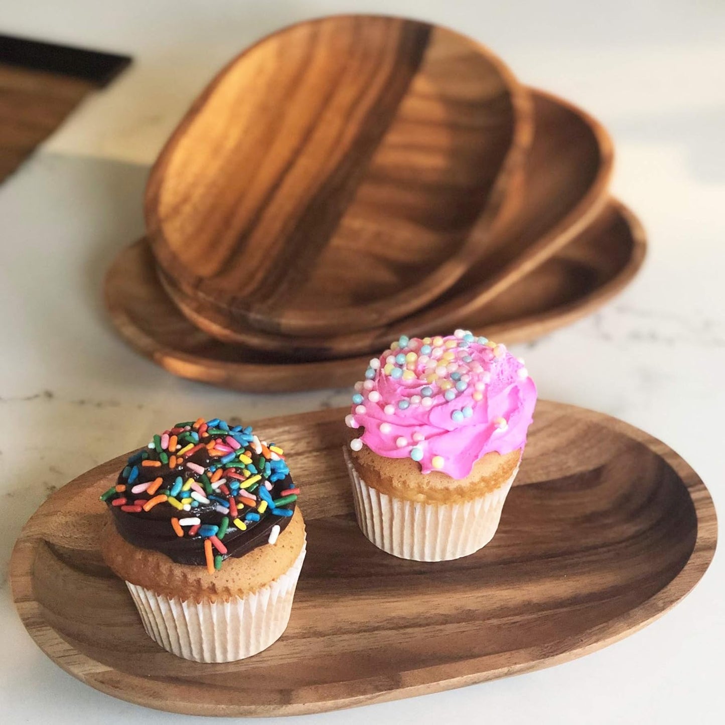 Woodard and Charles Individual Personal Serving Tray Set, Small - Set of 4-6" W x 10" L, Brown