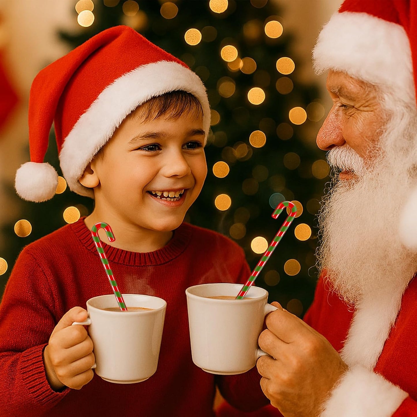 30 Pcs Christmas Coffee Stirrers Candy Cane Swizzle Sticks Coffee Bar Decoration Hot Cocoa Plastic Cocktails Drink Stirrers Reusable Beverage Stir Gifts for Xmas Party Supplies (Red, Green)