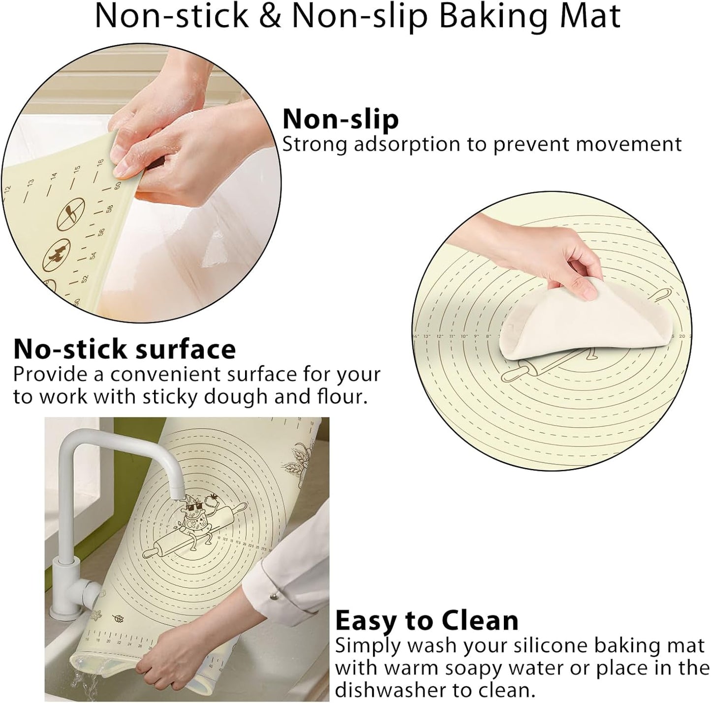 Silicone Baking Mat 32" x 24", Extra Thick Silicone Pastry Mat with Measurements and Edge Heightening, Non-stick Food Grade Dough Rolling Matfor for Pastry, Bread, Cookies, Pizza, Fondant, Pasta