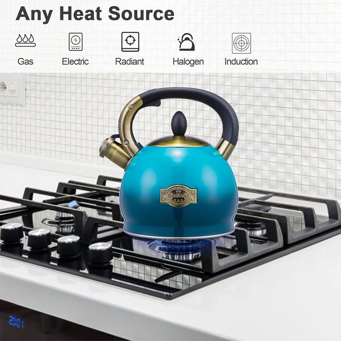 Whistling Tea Kettle Stove Top Teapot, Stainless Steel Teakettle (2.8 QUART, Blue)