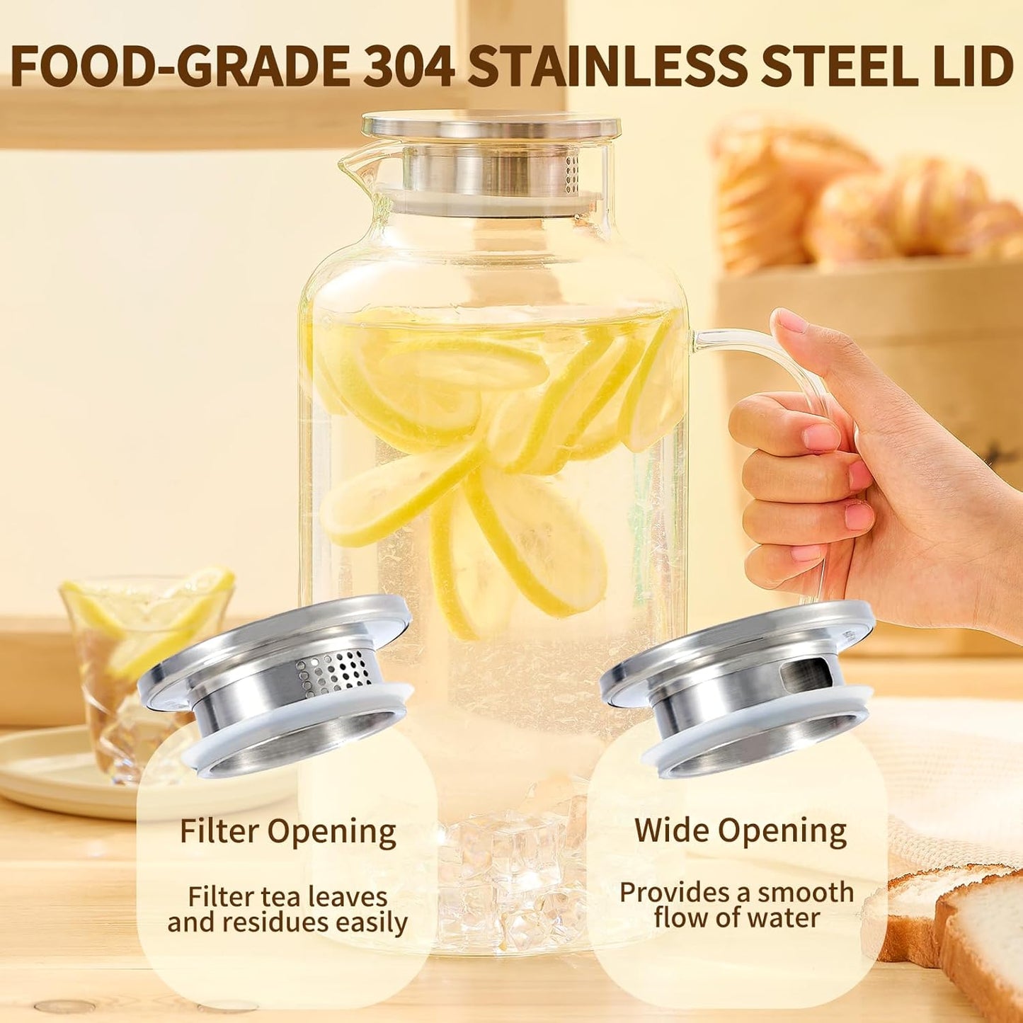 Glass Pitcher, 3.5L/118 oz Glass Water Pitcher with Lid and Spout, Heat/Cold Resistant Borosilicate Glass Water Carafe for Coffee, Juice and Homemade Beverage