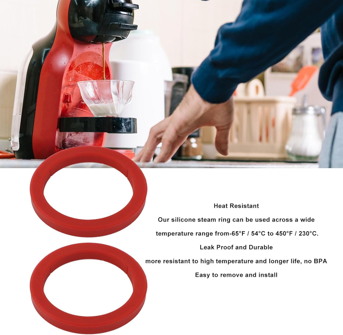 2PCS E61 Silicone Group Gasket, 8mm Group Kit Red Silicone Compatible withCoffee Machines Grouphead, Silicone Steam Grouphead Gasket Replacement