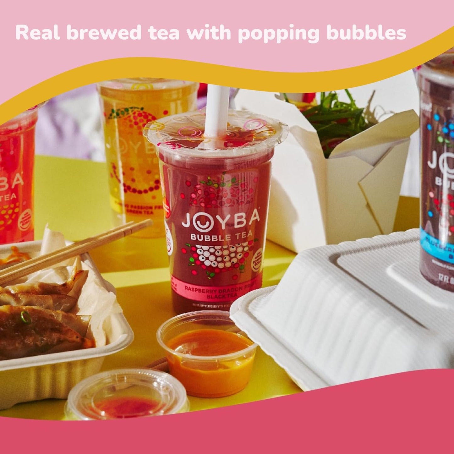 Joyba Bubble Tea Strawberry Lemonade Green Tea, 4 Pack, 12 fl. oz. Cups