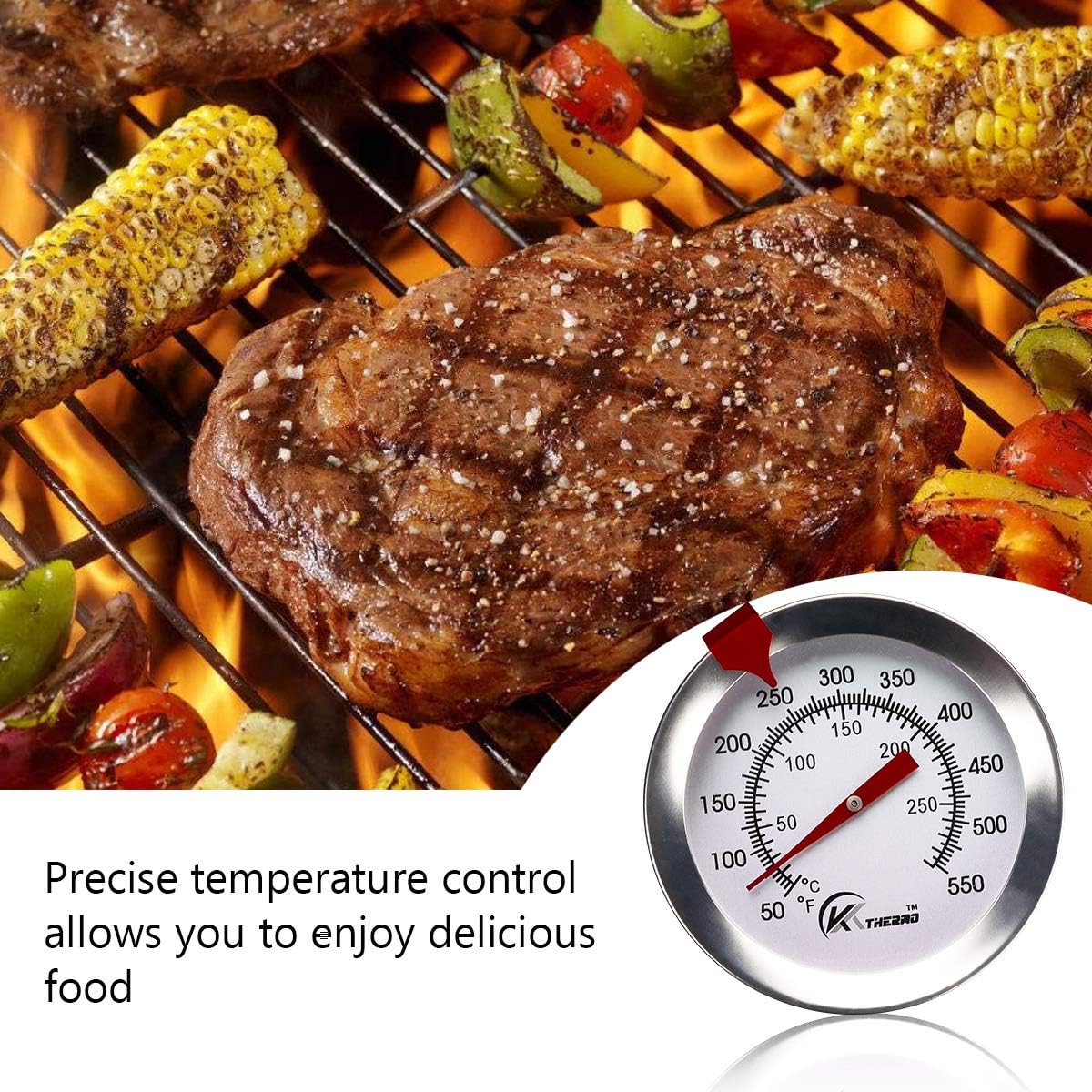 KT THERMO Deep Fry Thermometer with Instant Read,Oil Thermometer(2-Pack),12” Stainless Steel Stem Meat Cooking Thermometer,Best for Turkey,BBQ,Gril