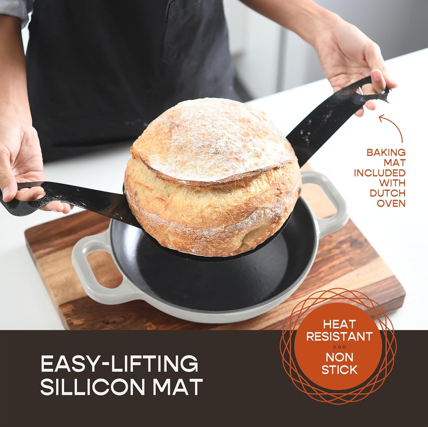 Enameled Cast Iron Dutch Oven for Sourdough Bread Baking | 6 Quart Pot with Lid | 10 Inch Ceramic Enamel Thick Coated Cookware Set with Non Stick Silicone Baking Mat for Cooking | 6 Qt | White