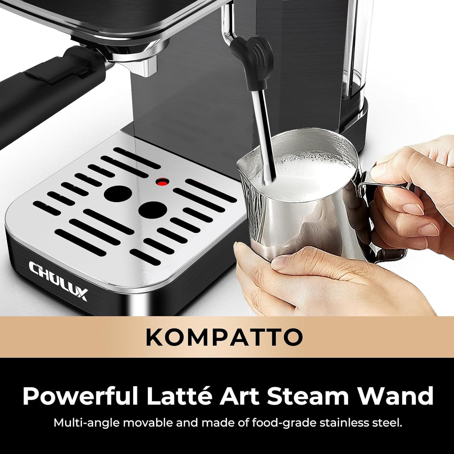 CHULUX Slim Espresso Machine with Milk Frother Steam Wand, 20 Bar Professional Italian Pump Semi Automatic Espresso Coffee Machine for Home Cappuccino & Latte Maker, Black