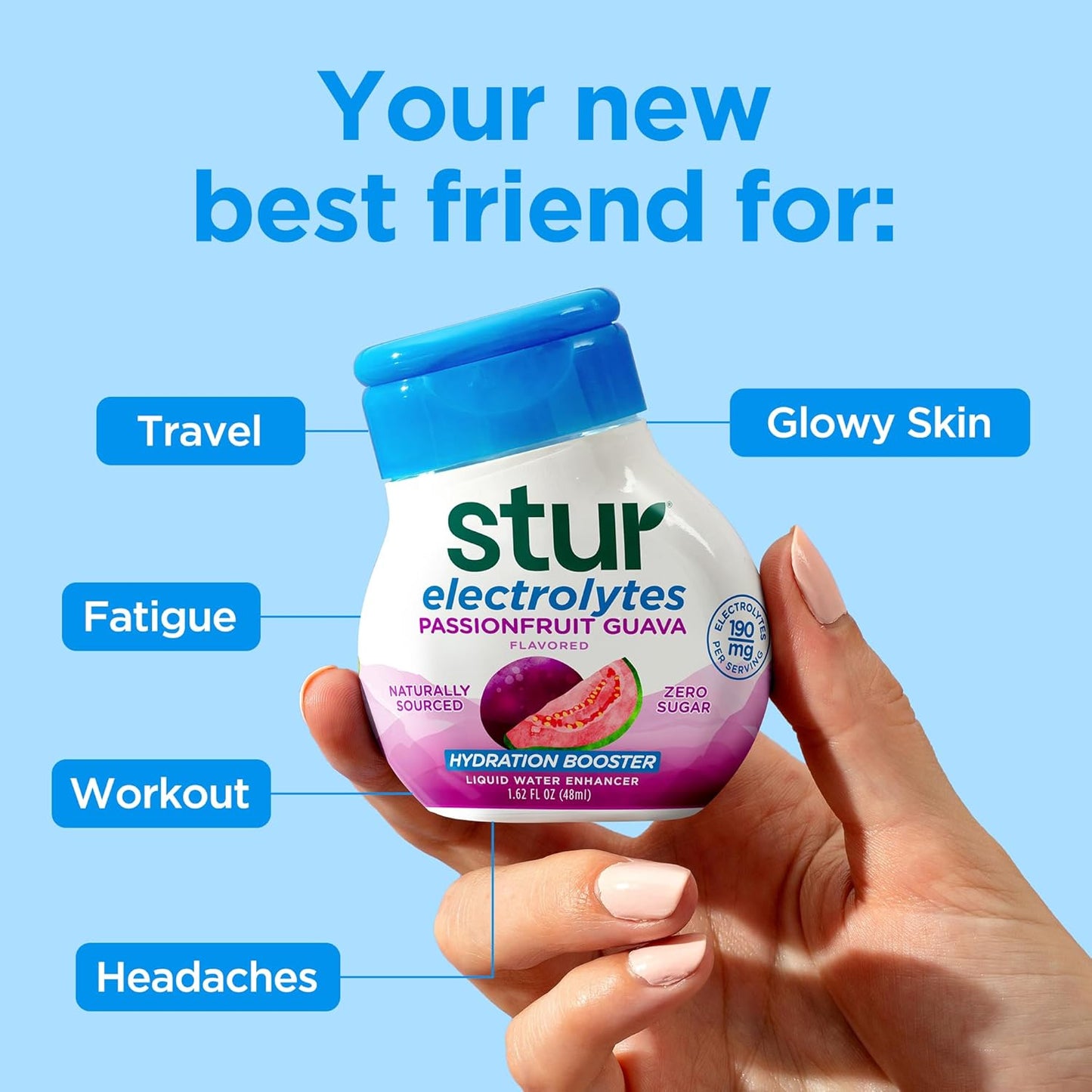 Stur Electrolyte Water Enhancer | Sweetened with Stevia | High in Vitamin C & Antioxidants | Sugar Free | Zero Calories | Keto | Vegan | 5 Bottles, Makes 90 Drinks (Passionfruit Guava)