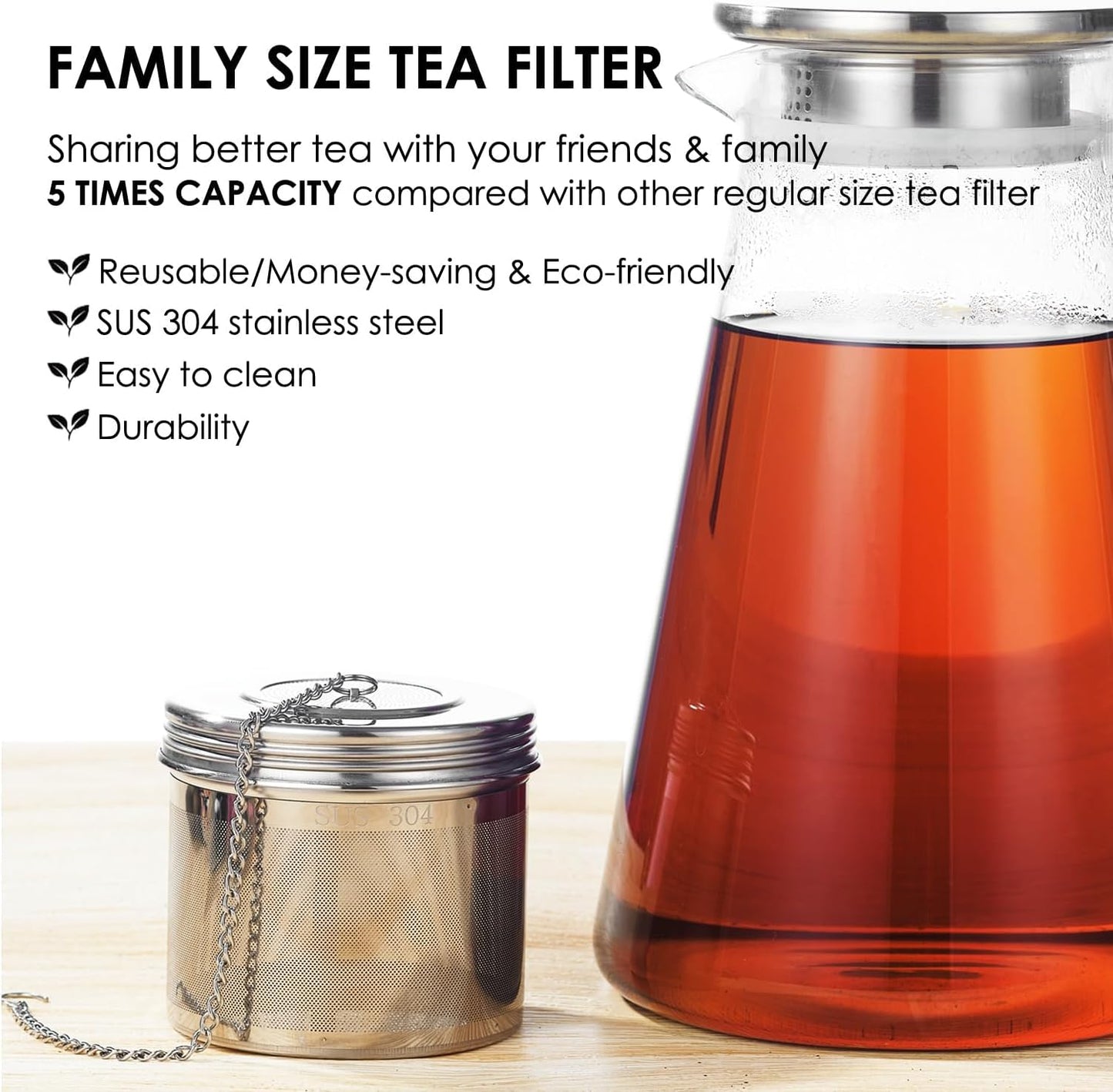 Extra Large Tea Infuser -304 Stainless Steel with Threaded Lid & Chain Hook-Perfect for Loose Leaf Tea,Cooking,Herbs,Iced Tea & Soup - Extra Fine Mesh Tea Strainers