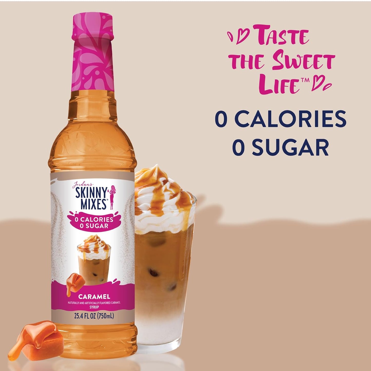 Jordan's Skinny Syrups Sugar Free Coffee Syrup, Caramel Flavor Drink Mix, Zero Calorie Flavoring for Chai Latte, Protein Shake, Food, Gluten Free, Keto Friendly, 25.4 Fl Oz, 1 Pack