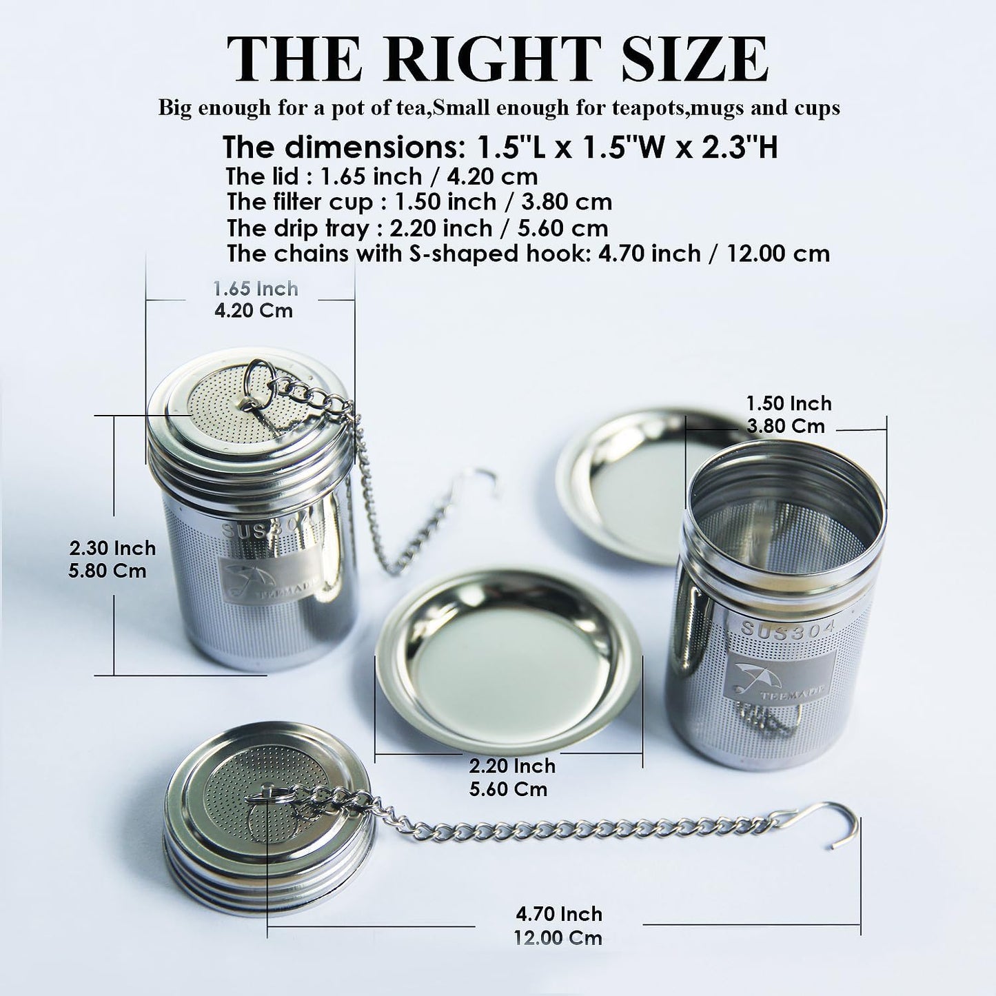 2Packs Tea Filter,Cooking Infuser with Extra Fine Mesh Tea Ball Strainers Threaded Connection 304 Stainless Steel with Extended Chain Hook to Brew Loose Leaf Tea,Spices & Seasonings