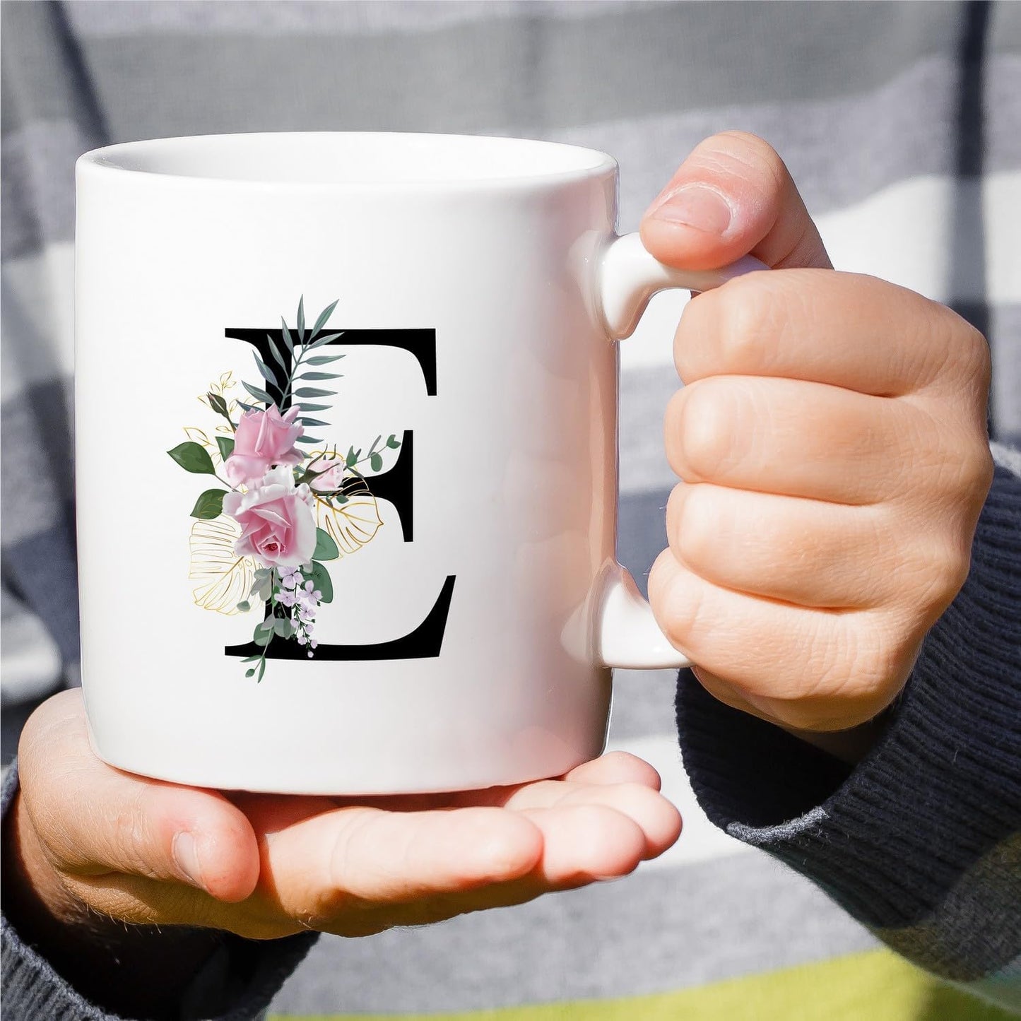 Retreez Initial A-Z Floral Botanical Bouquet Alphabet Monogrammed Monogram Mug 11 Oz Ceramic Tea Coffee Mugs - Appreciation Thank You Wedding Birthday Gifts for her friend coworker sister - E Initial