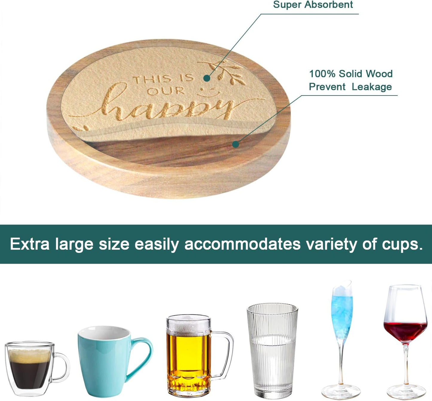 Coasters Sets of 6 Housewarming Gifts for Home Decoration Absorbent Coasters with Holder for Coffee Tabletop Protection 4.3 Inch Beige