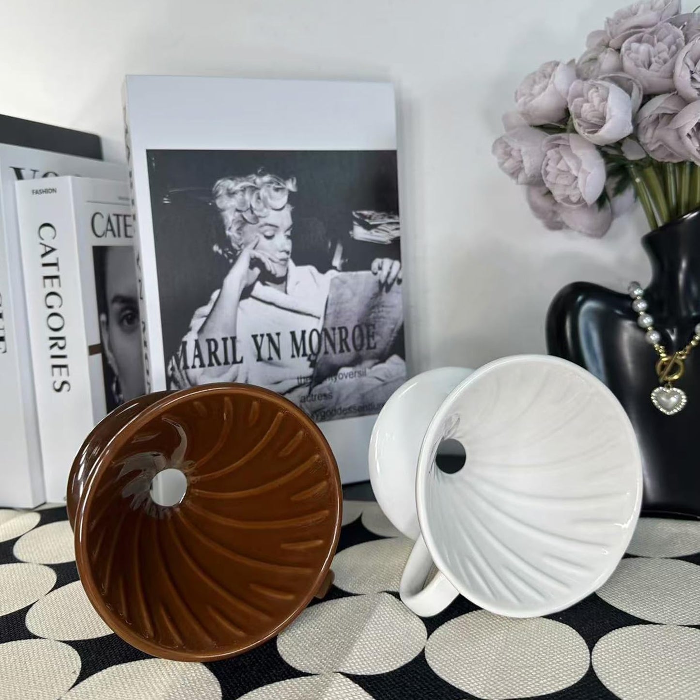 Pour Over Coffee Maker, Single Cup Coffee Dripper, Manual Porcelain Slow Brewing Accessories for Travel, Camping, Office, Home, Cafe, Coffee Gifts (White, Small,1-2Cups)