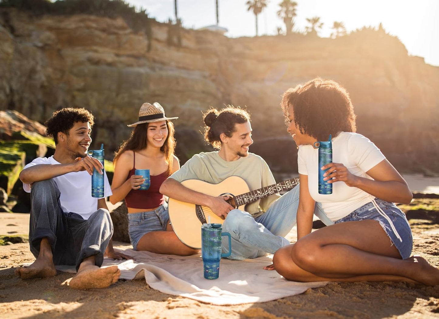 RainCaper 18/8 Stainless Steel Insulated Water Tumbler with Straw | 30oz, BPA-Free, Double Wall for Hot & Cold | Travel-Friendly, Cup Holder Ready (Monet Water Lilies)