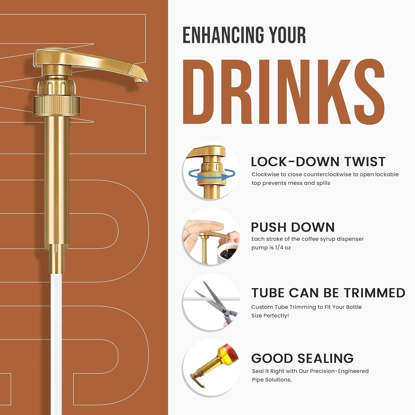 Jimoco® Syrup Pump Dispenser + Torani® Brown Sugar Cinnamon Syrup, 25.4 oz - Coffee Syrup Pump & Flavoring Bundle