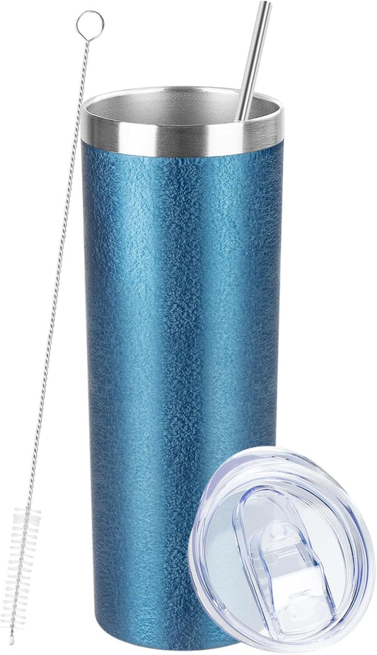 20 oz Skinny Tumbler with Lid and Straw,Stainless Steel Vacuum Insulated Tumbler Double Wall Travel Coffee Mug,Insulated Cup for Coffee, Tea, Beverages,Office (Texture Blue,1)