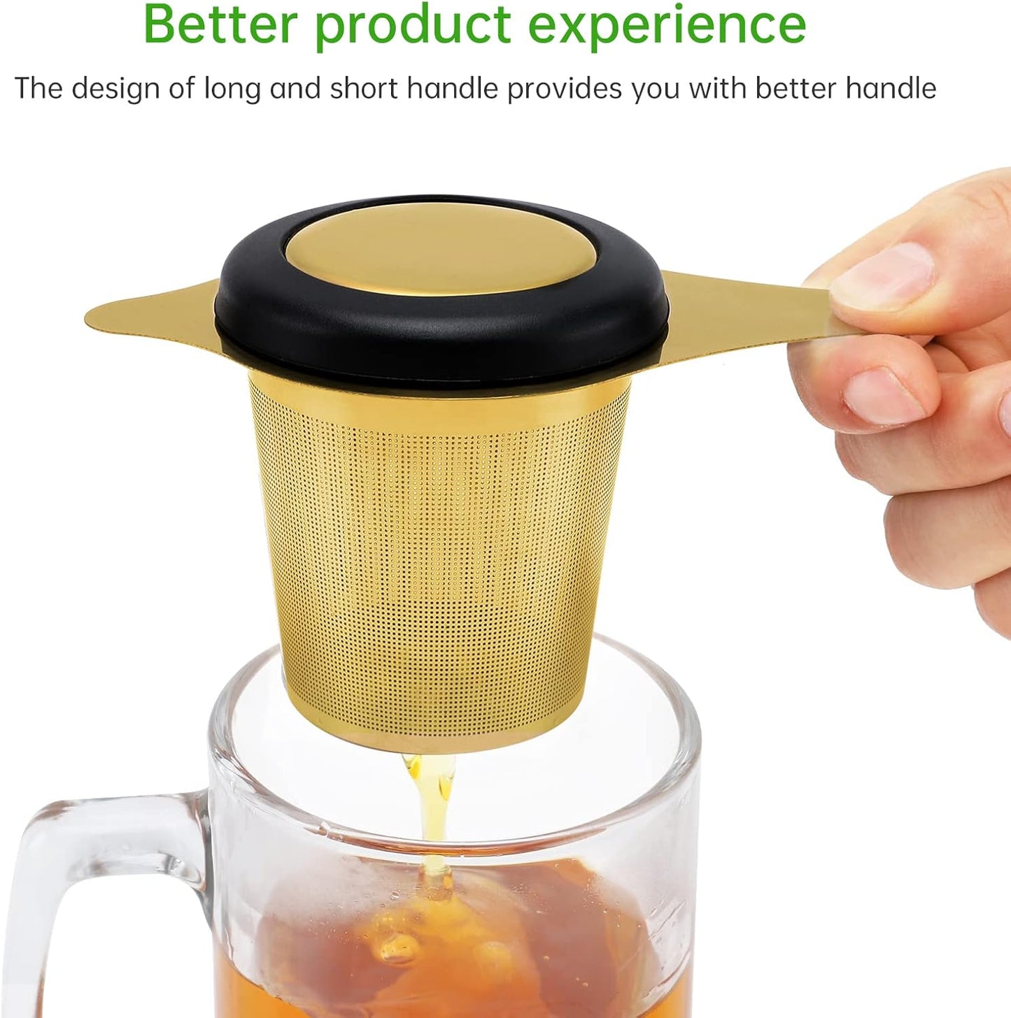 Tea Infuser Basket Stainless Steel Tea Strainer Tea Filter With Small Strainer And Lid Tea Diffuser For Loose Tea Superior Brewing Experience (One pack gold)