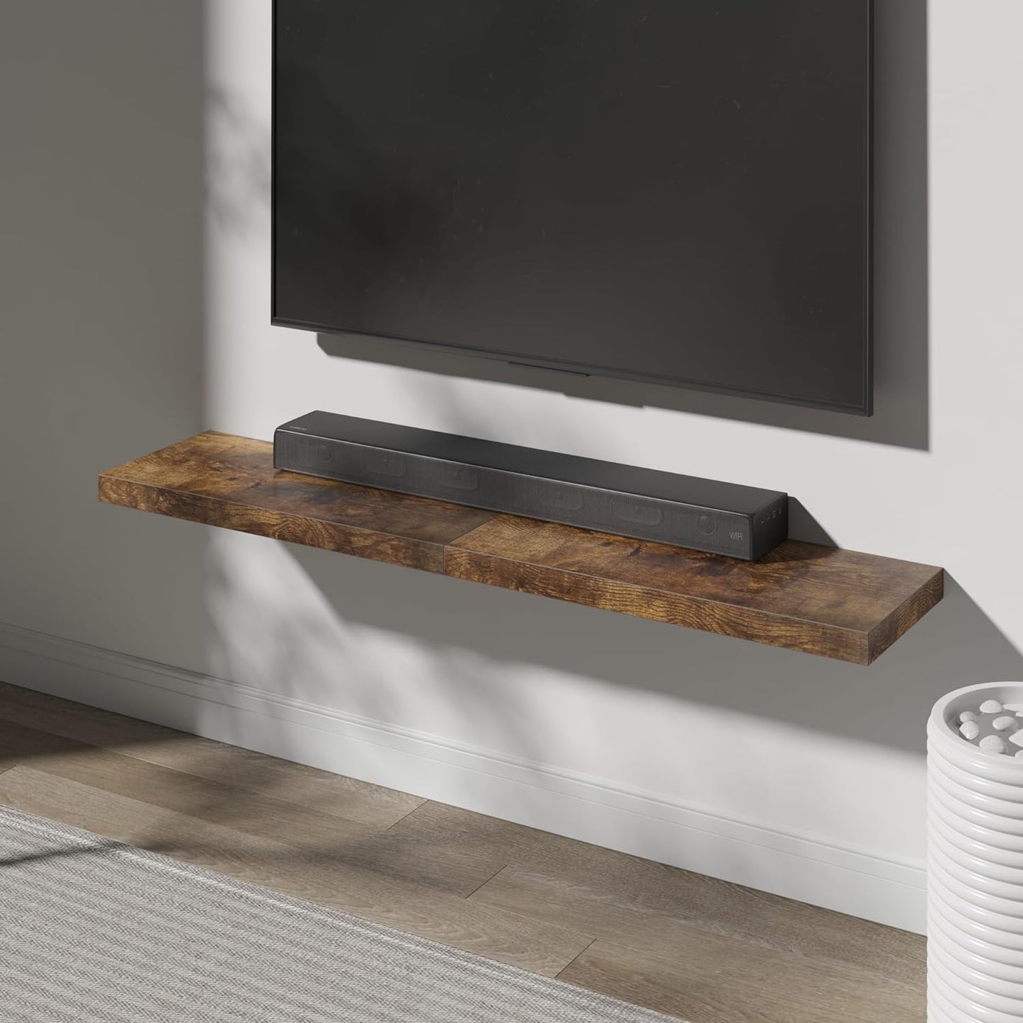 Floating Shelf, Set of 3 Wall Shelf, 24 in W x 12.75 in D x 2 in H Wooden Floating Wall Shelf with Invisible Brackets for Living Room/Bedroom/Bathroom/Kitchen Storage and Decor, Rustic Brown