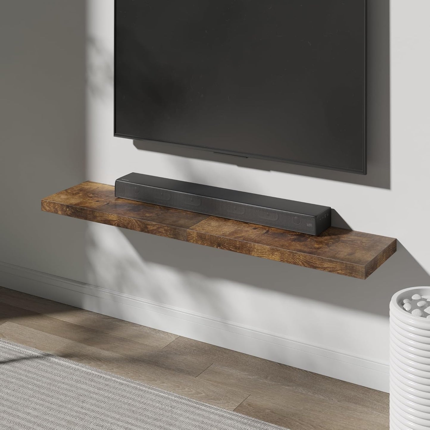 Floating Shelf, Set of 1 Wall Shelf, 24 in W x 12.75 in D x 2 in H Wooden Floating Wall Shelf with Invisible Brackets for Living Room/Bedroom/Bathroom/Kitchen Storage and Decor, Rustic Brown