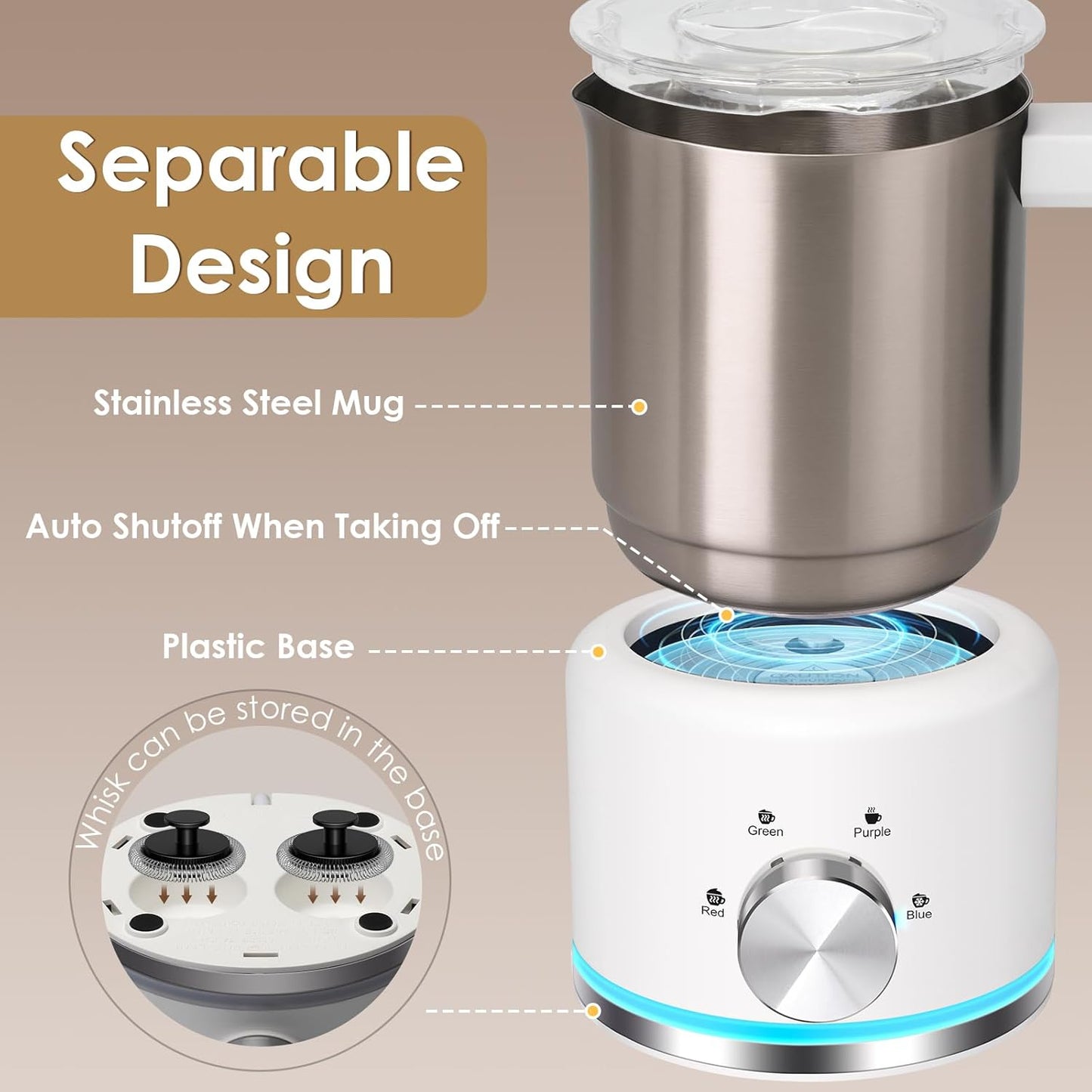 Milk Frother and Steamer, 16.9 OZ Milk Frother for Coffee, 4 in 1 Frother Separable Easy to Use and Clean, Durable Safe Silent Working for Coffee, Latte, Cappuccino Hot Chocolate, White