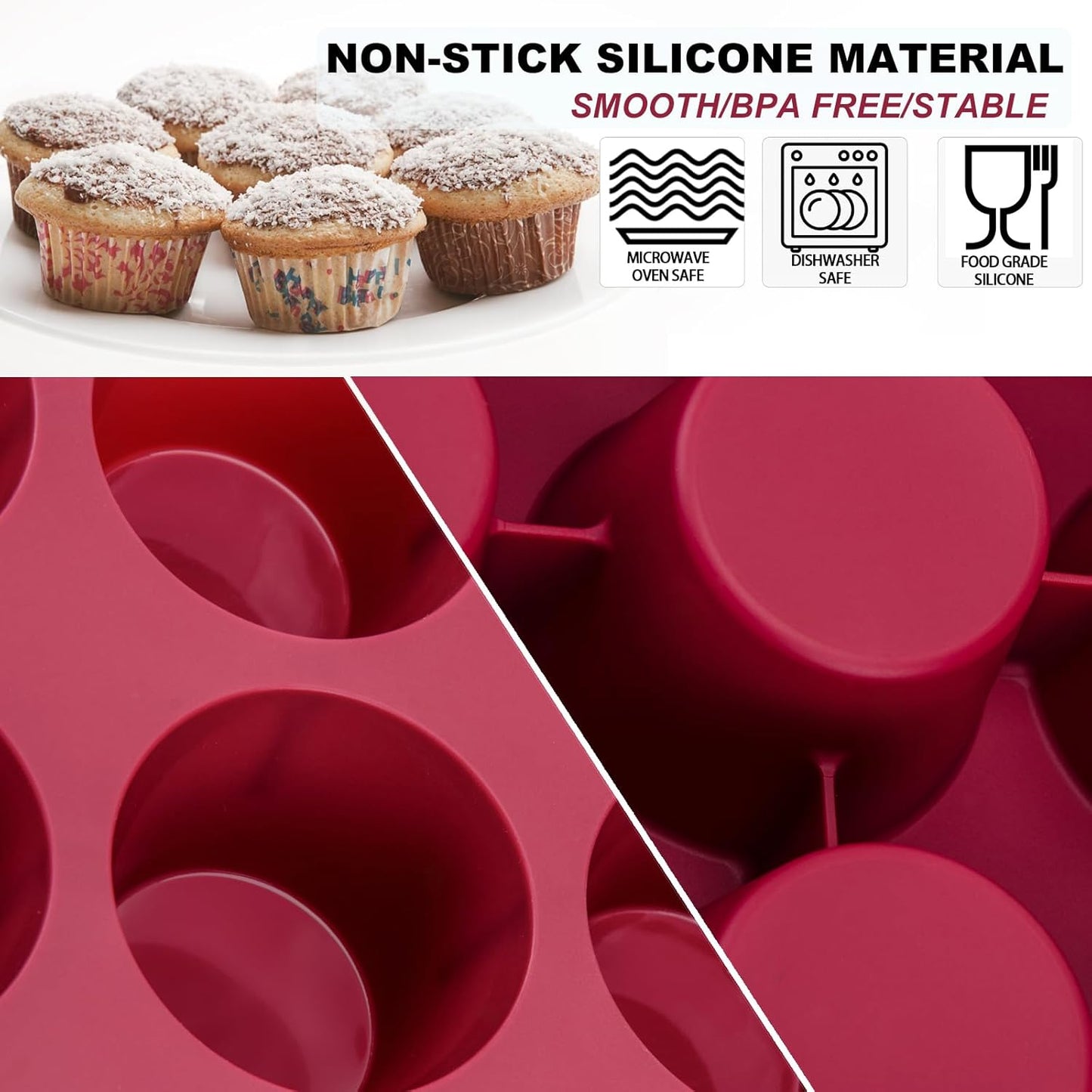 Silicone Muffin Pan 1 Pack, 6-Cavity Chocolate Molds Silicone, Nonstick BPA Free Silicone Baking Molds, Dishwasher & Microwave Safe Muffin Tin, Easy To Use and Clean Candy Molds