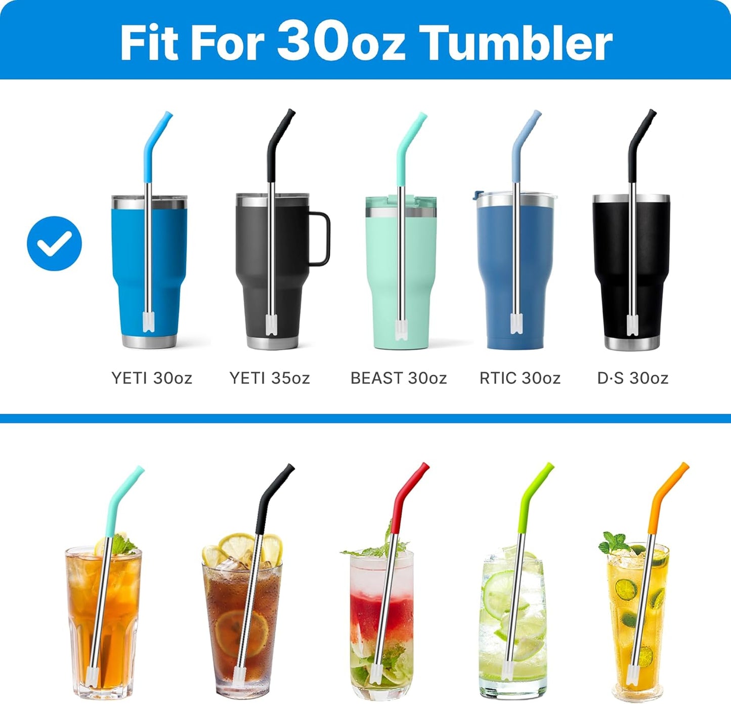 Stainless Steel Straws for 30 oz YETI Tumbler, 4 Pcs Metal Straws Reusable with Silicone Tip for 30 oz 35 oz YETI Cup(Color 1)