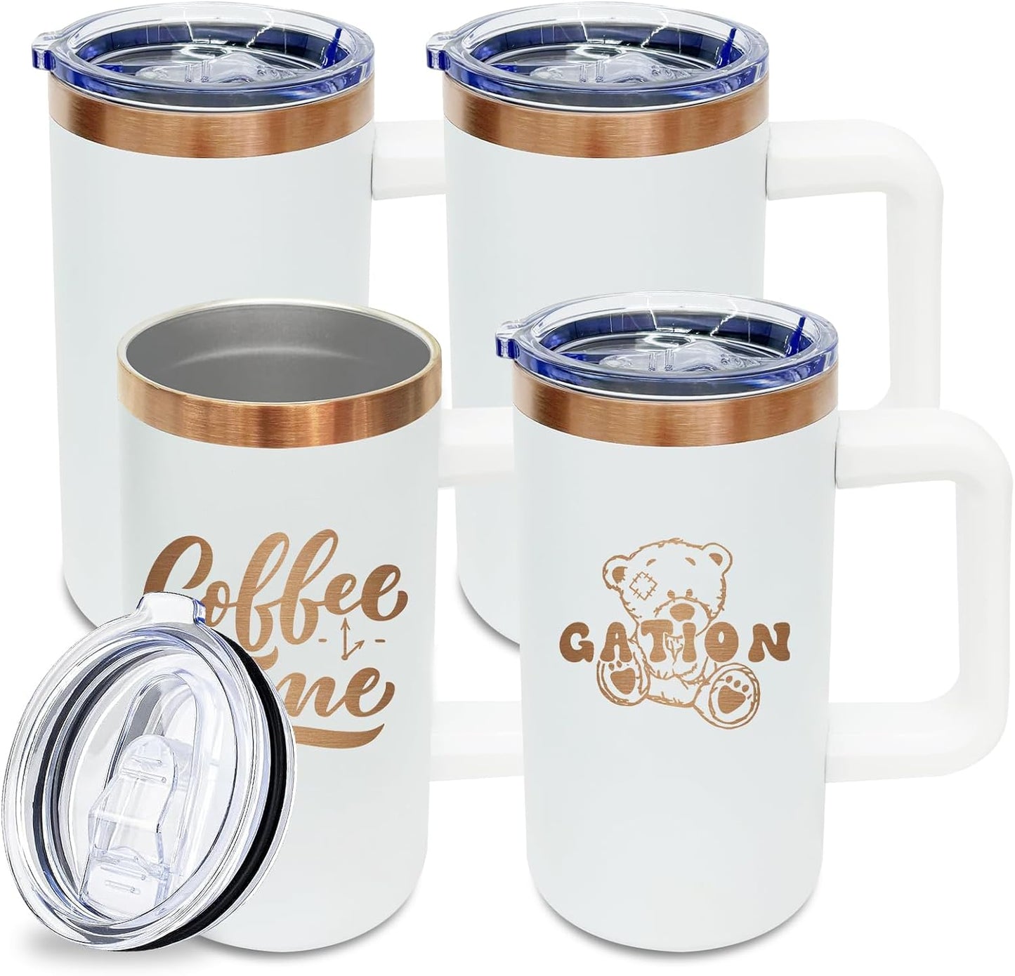 20 oz Insulated Coffee Mug with Lid, 4 Pack Stainless Steel Coffee Tumbler Bulk, Double Wall Vacuum Travel Mug with Handle, Leakproof Powder Coated Coffee Cups for Hot and Cold Drinks (White,4 pack)