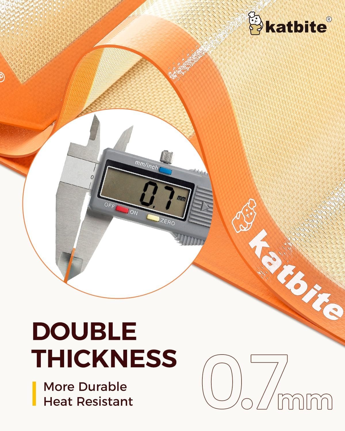 Katbite Silicone Baking Mat Colorful Collection - Set of 3: 2 Half Sheets Mats (11 5/8" x 16 1/2") + 1 Quarter Baking Sheet, Reusable & Nonstick Bakeware Mats for Cookies, Macarons, Bread (Orange)