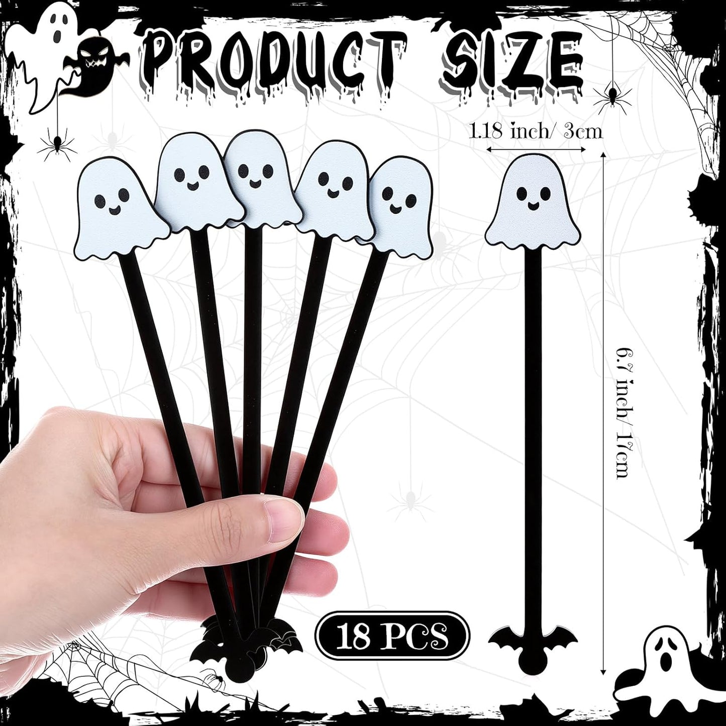Remerry 18 Pcs Halloween Swizzle Sticks 6.7 Inches Halloween Reusable Stir Sticks Acrylic Drink Stirrers Ghost Cocktail Coffee Stirrers Bulk for Coffee Bar Cocktail Milk Party Decor(Ghost)