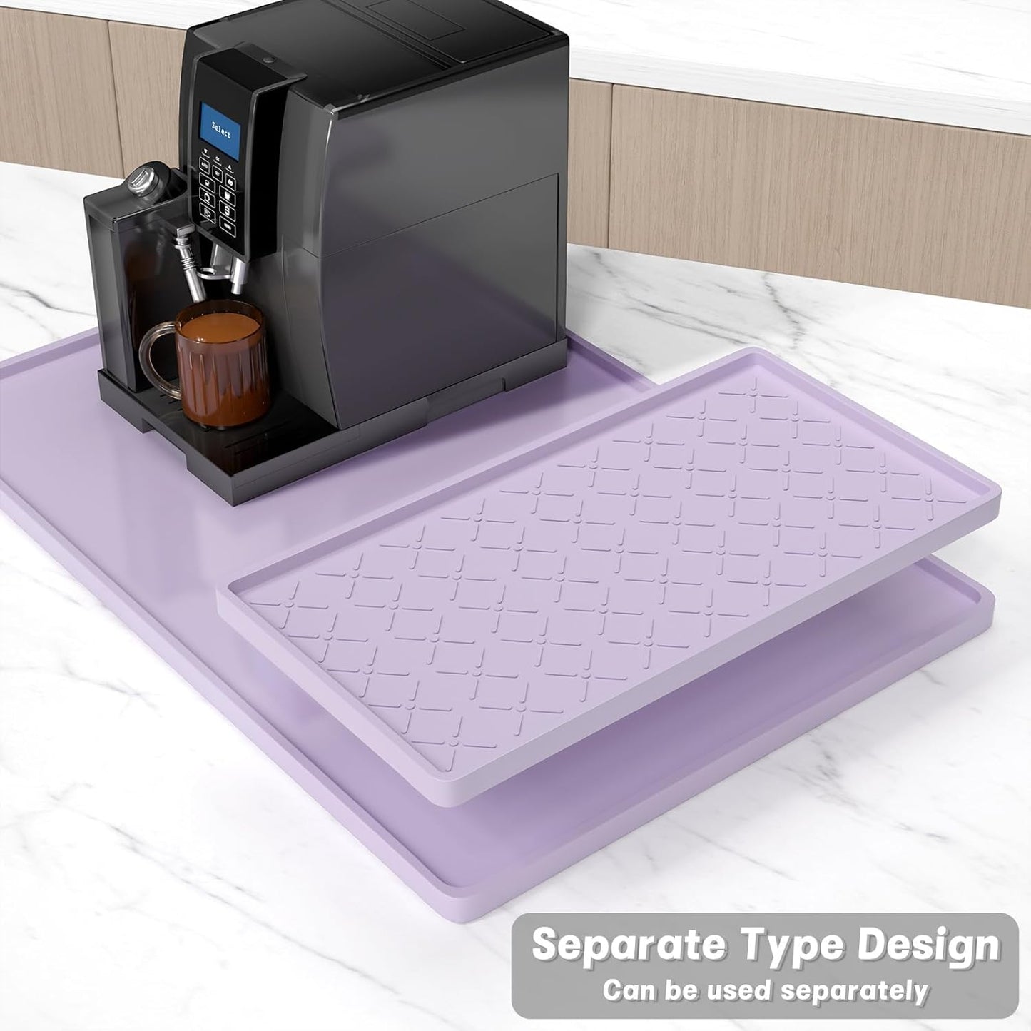 Rnivvi Silicone Coffee Mat, 16" x 24" Waterproof Raised Edge Coffee Bar Mats for Espresso Machine Station Accessories, Heat Resistant Detachable Dish Drying Pad for Kitchen Counter, Dish Rack, Purple