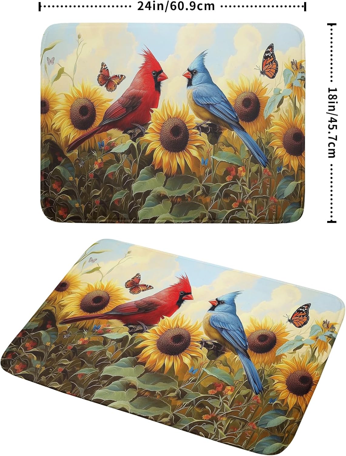 Giwawa Sunflower Birds Dish Drying Mat, Spring Summer Yellow Floral Butterflies Reversible Dish Drainer Mats Drying Pad for Kitchen Countertop Farmhouse Decor, 18x24inches, Large