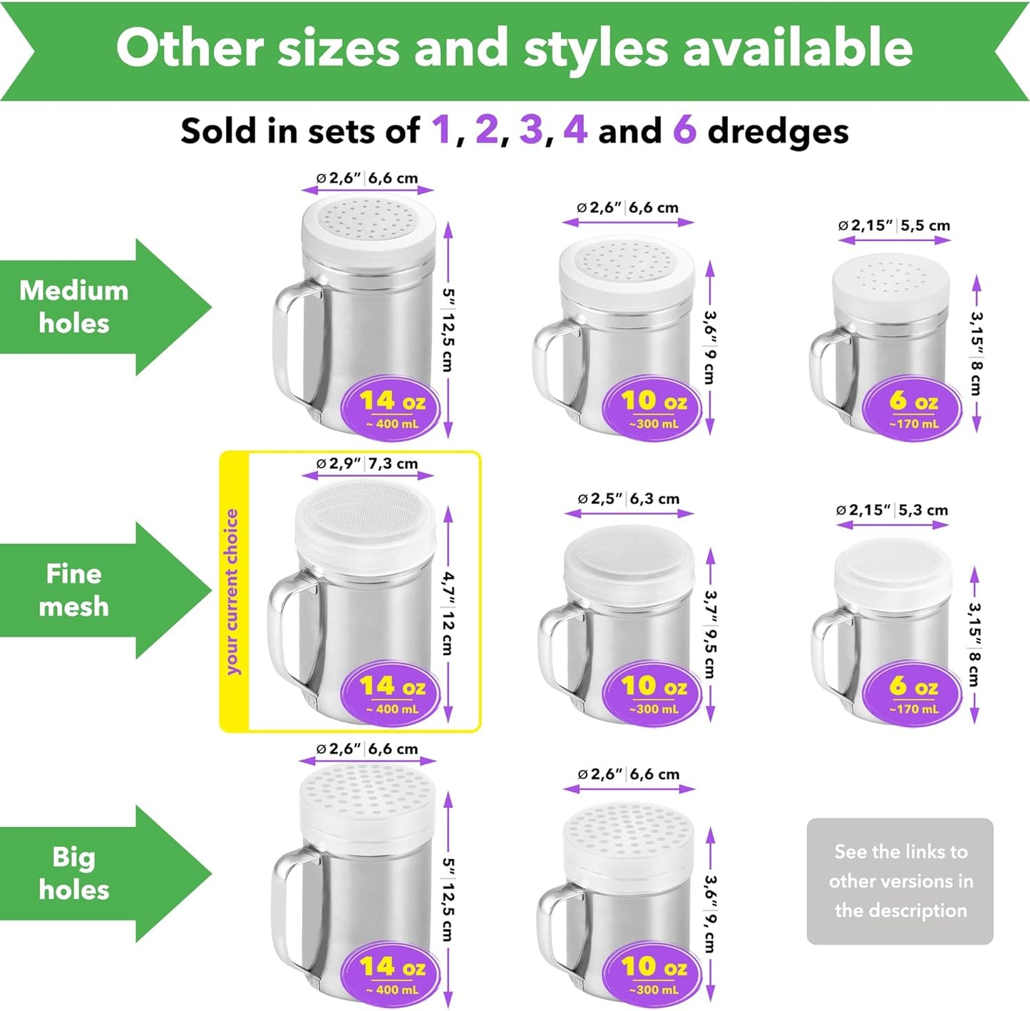 CUSINIUM Large Powdered Sugar Shaker Duster - With Handle - Cinnamon Shaker For Coffee Bar- Fine Mesh Dredge - 14 ounce | Style: Fine