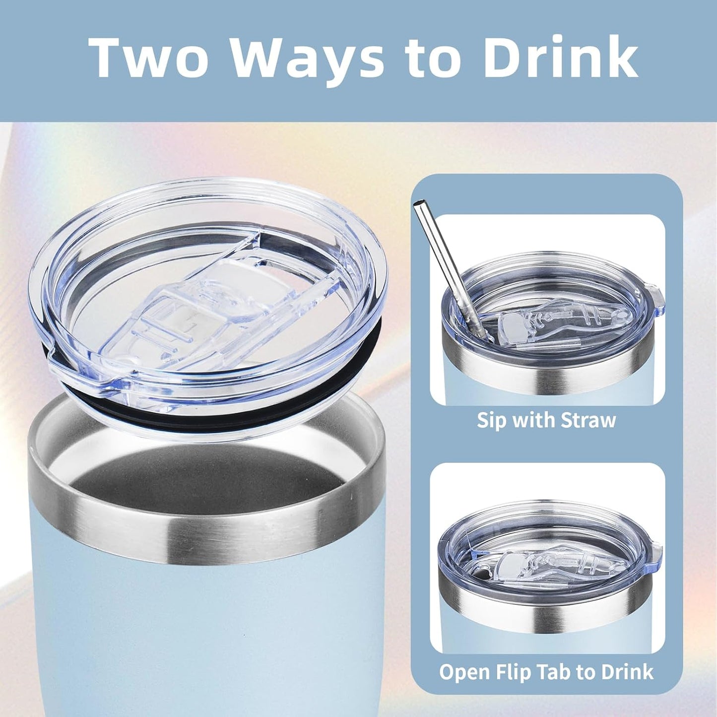 MEZMUT 1 Pack 20oz Insulated Coffee Tumbler with Lid and Straw Double Wall Vacuum Insulated Cup Stainless Steel Travel Mugs Leakproof Powder Coated Tumbler for Indoor Outdoor(Sky Blue)