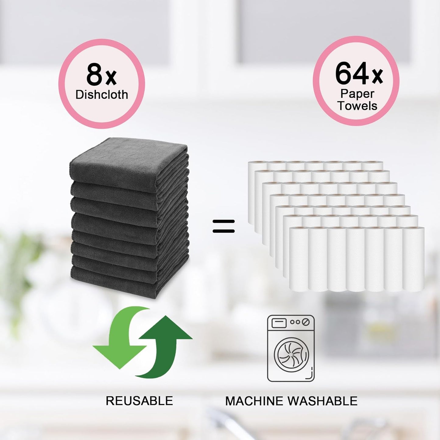 kimteny 13x28 Inches Kitchen Cloth Dish Towels, 400 GSM Premium Dishcloths, Super Absorbent Coral Velvet Microfiber Cleaning Cloths, Fast Drying Rags for Washing Dishes (8 Pack, Dark Grey)