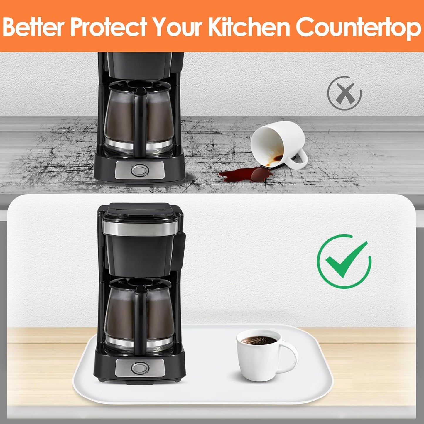 Silicone Coffee Maker Mat with Lip, 24'' x 16'' Heavy Duty Coffee Maker Mat for Countertops, Coffee Tray Fit Under Coffee Machine Appliance Automatic Machines Espresso Accessory, White