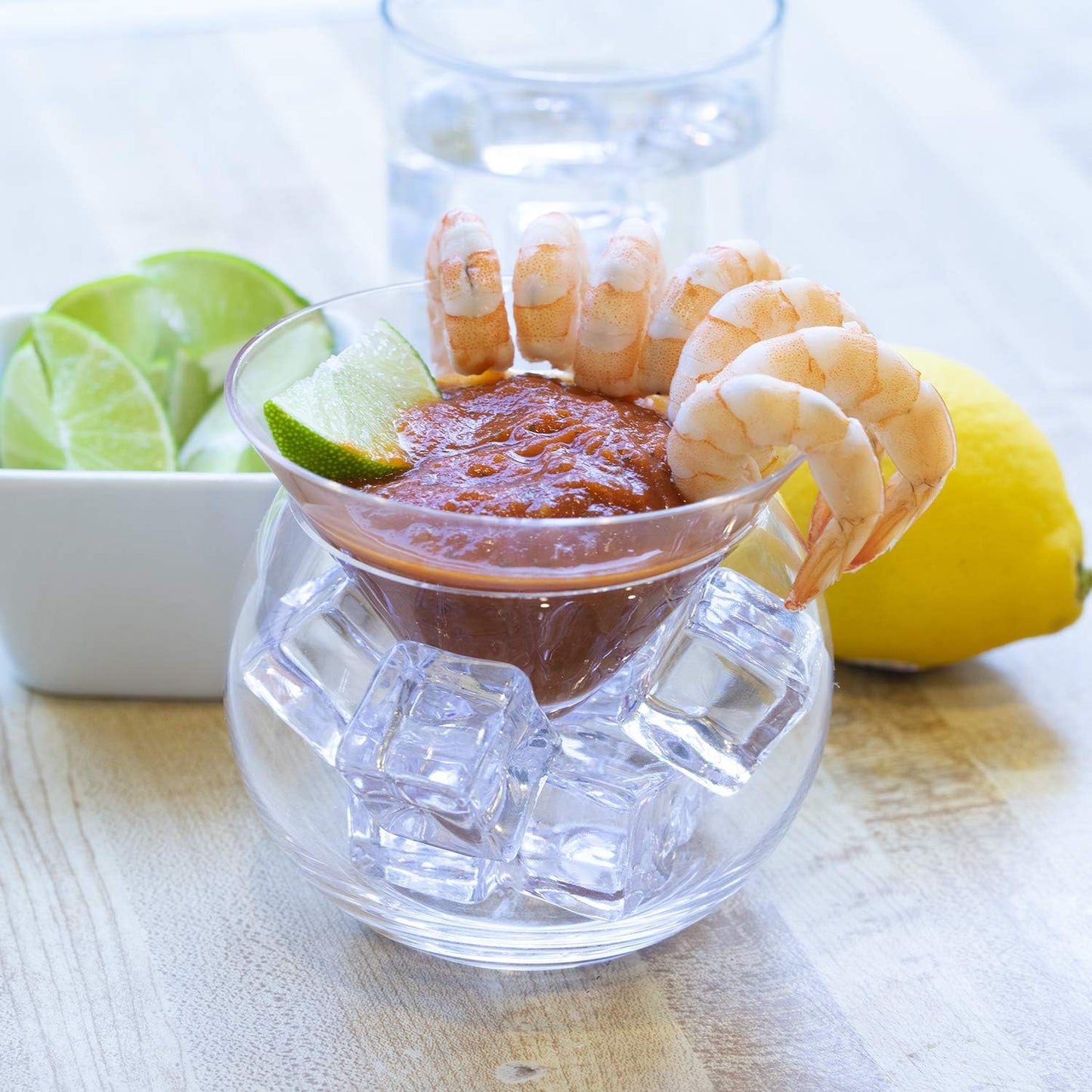 LEMONSODA Stemless Martini Glasses with Chiller - Elegant Cocktail Glass Set with Cavier Server Bowl - Beautiful Bar Martini Gift Set for Margarita, Cosmopolitan, Manhattan Cocktails (Set of 2)