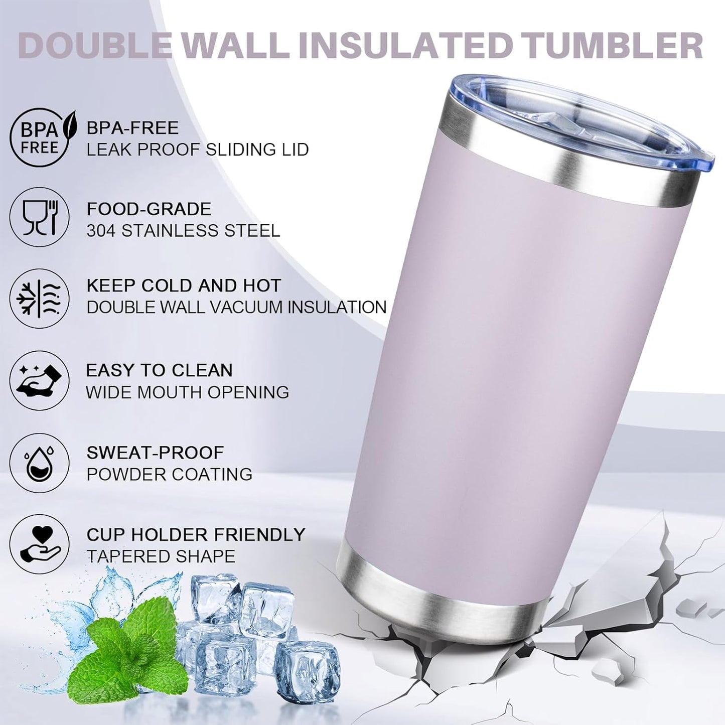 20oz Tumbler with Lid Double Wall Vacuum Insulated Travel Coffee Mug Stainless Steel Thermal Cup Powder Coated Sturdy Coffee Tumbler for Hot and Cold Beverage (Purple,1)