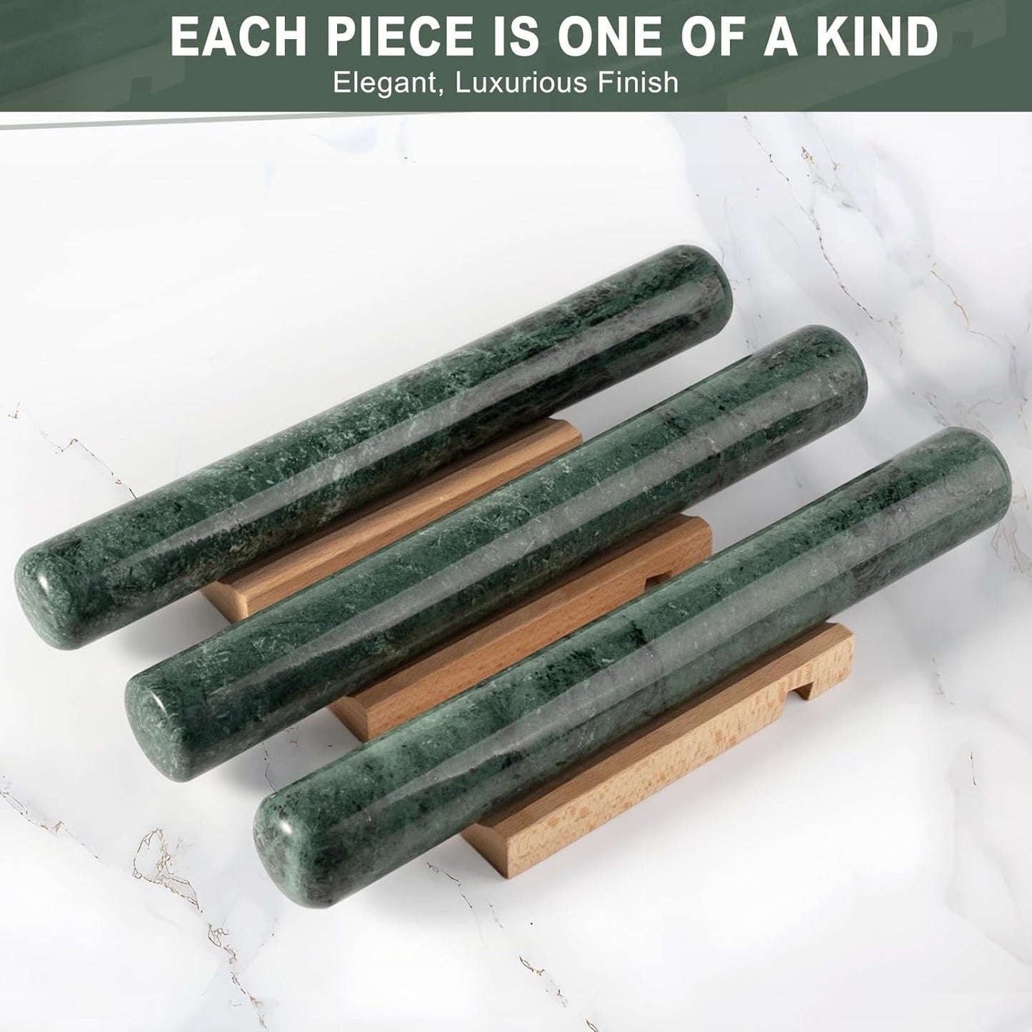 Marble French Rolling Pin for Baking, 12 Inch Non Stick Polished Rolling Pin for Dough, Heavy Dough Roller for Fondant Pizza Pie Crust Cookie Pastry Bread, Kitchen Baking (Indian Green)