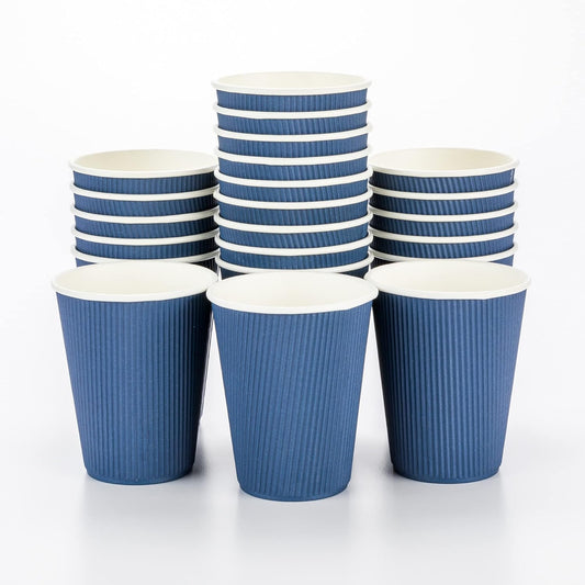 Restaurantware-12 Ounce Disposable Coffee Cups, 500 Ripple Wall Hot Cups For Coffee - Lids Sold Separately, Rolled Rim, Midnight Blue Paper Insulated Coffee Cups, For Hot Coffee, Tea, And More