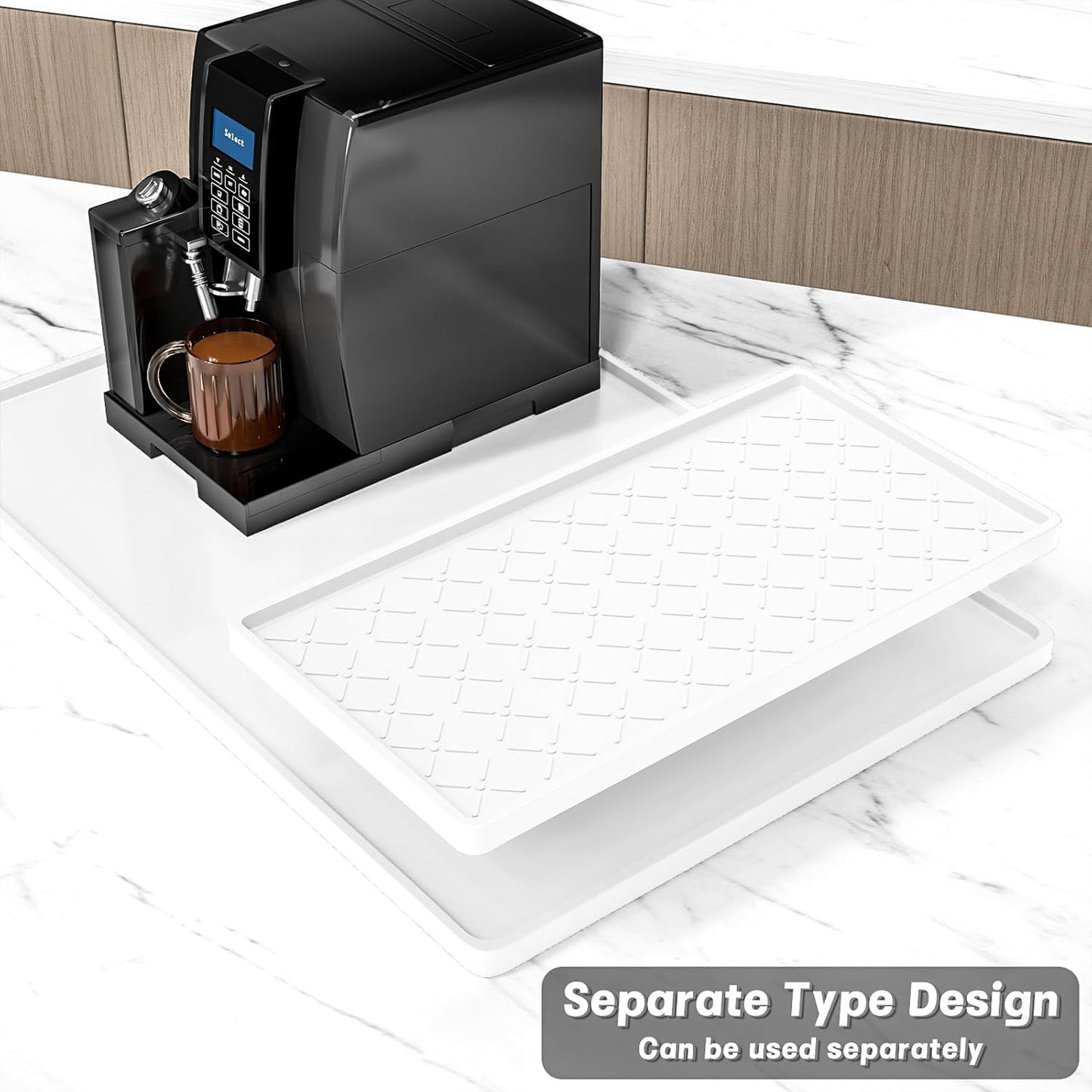 Rnivvi Silicone Coffee Mat, 16" x 24" Waterproof Raised Edge Coffee Bar Mats for Espresso Machine Station Accessories, Heat Resistant Detachable Dish Drying Pad for Kitchen Counter, Dish Rack, White