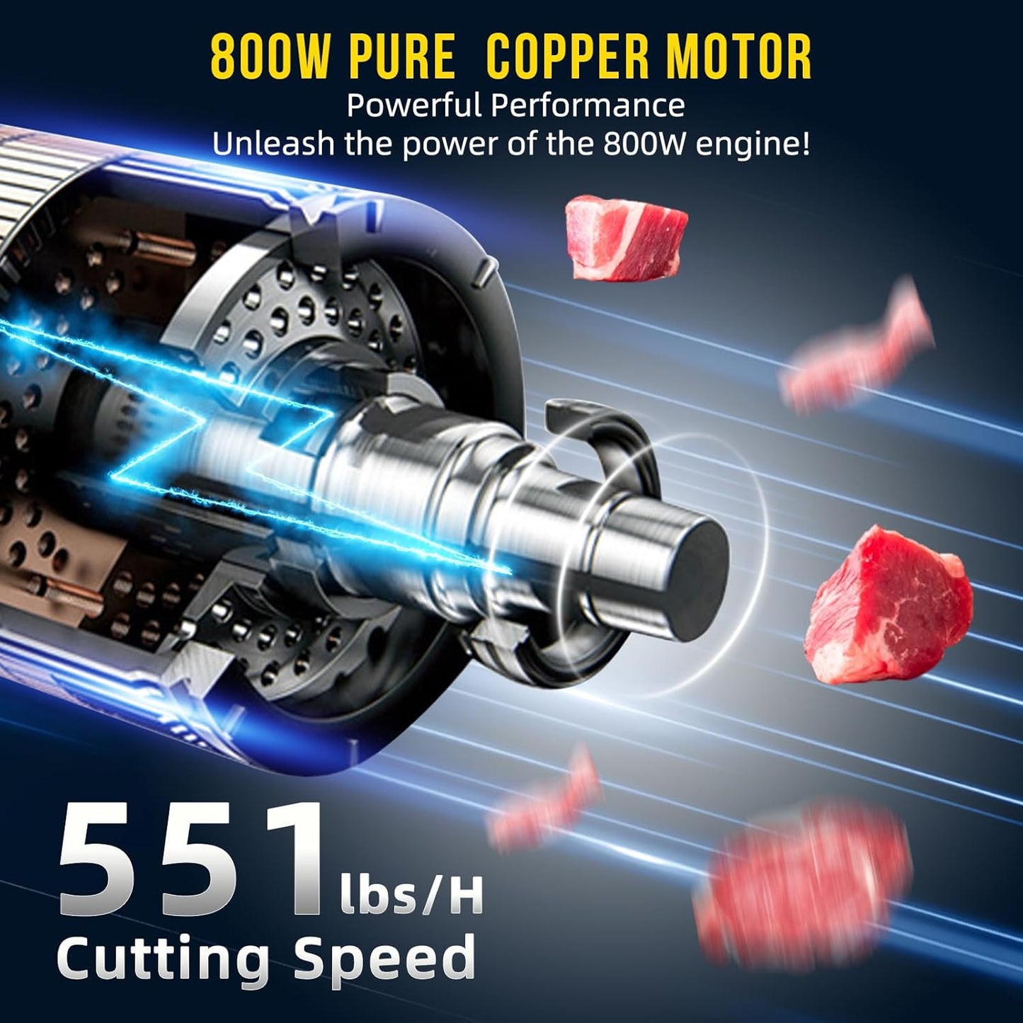 Commercial Electric Meat Cutter Machine - 800W 110V High-Power, 551LB/H Fast-Cutting Slicer with 3mm Stainless Steel Blade, Heavy-Duty for Home Kitchen, Restaurant & Supermarket