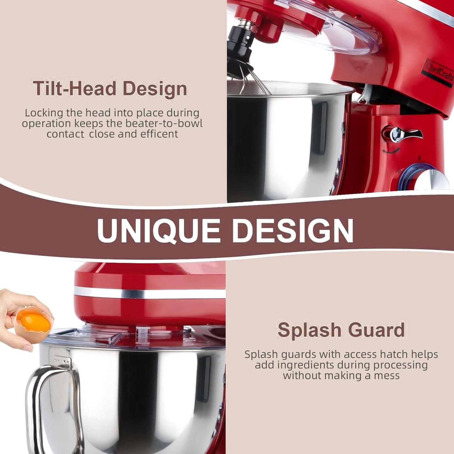Household Stand Mixer with 6.5 Quart Bowl, Electric Food Mixer 10+p Speeds 660W, Kitchen Tilt-Head Bread Dough and Cake Mixers with Dough Hook, Whisk, Beater, Splash Guard and Egg Separator (Red)