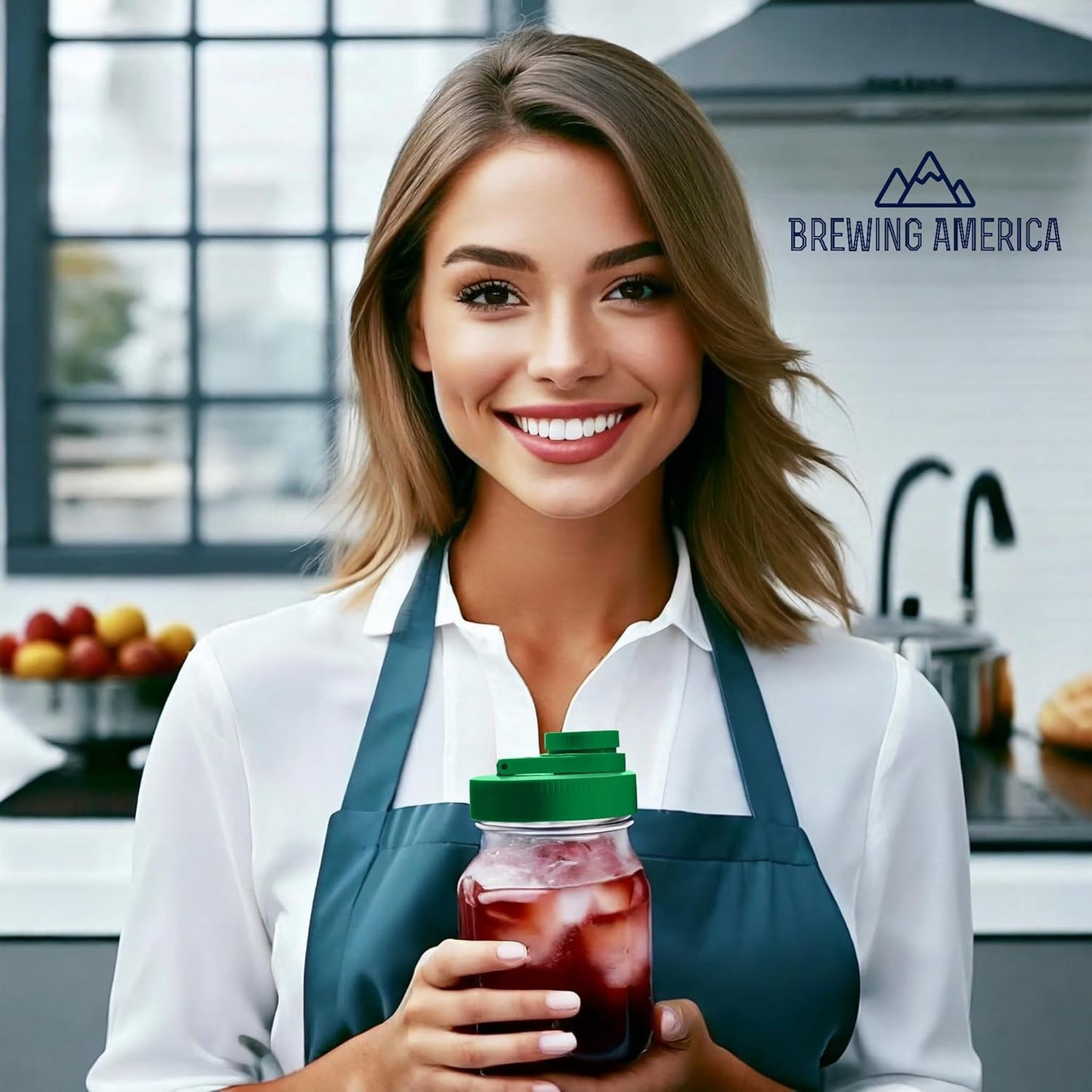 Brewing America Mason Jar Drinking Cup Pint and Half Drinking Lid and Azure 24oz Jar (2, Tractor Green)