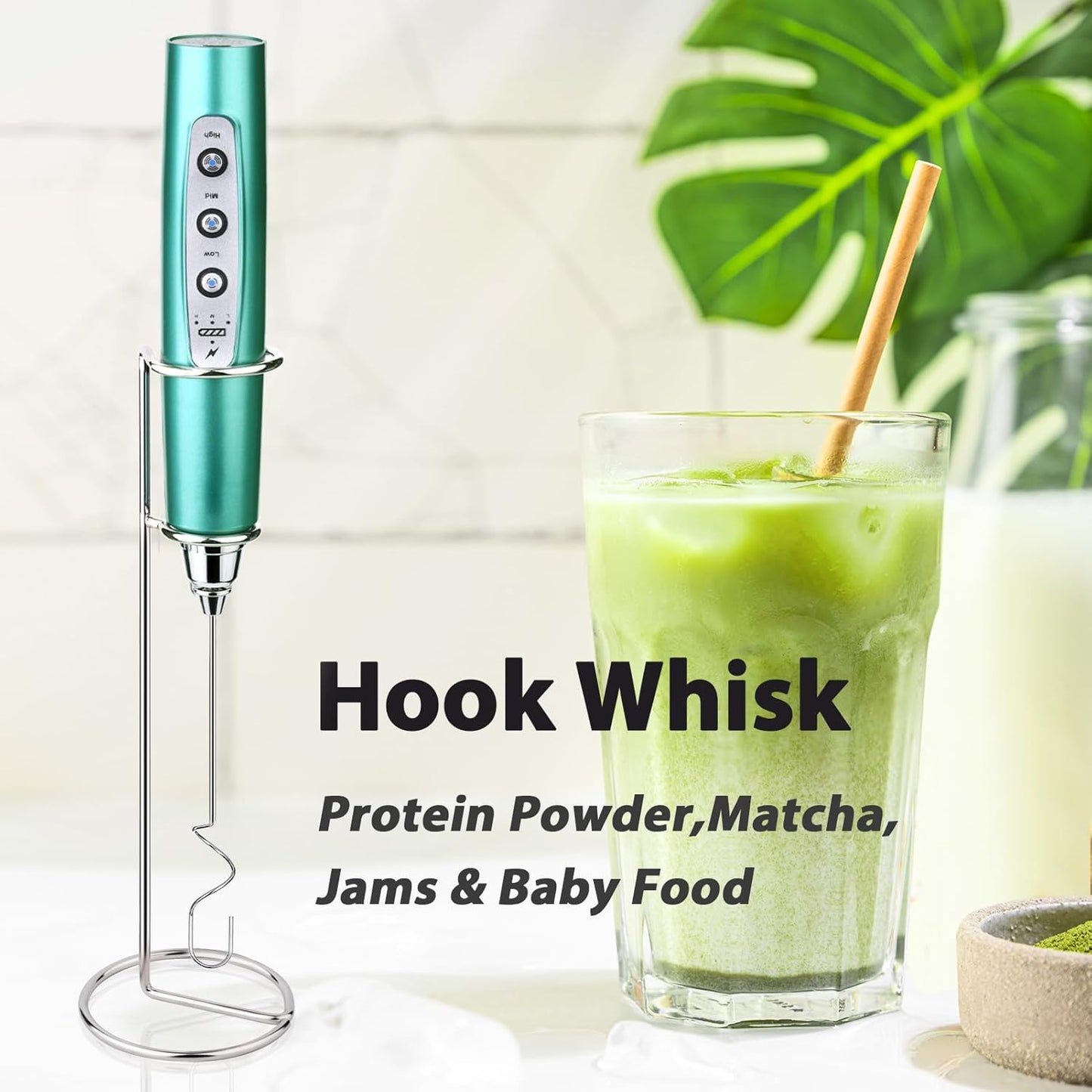 Milk Frother with Stand-Rechargeable Handheld Coffee Frother with 3 Stainless Whisks 3 Speed Adjustable, Electric Whisk Drink Mixer, Foam Maker Blender for Matcha Latte Cappuccino Chocolate