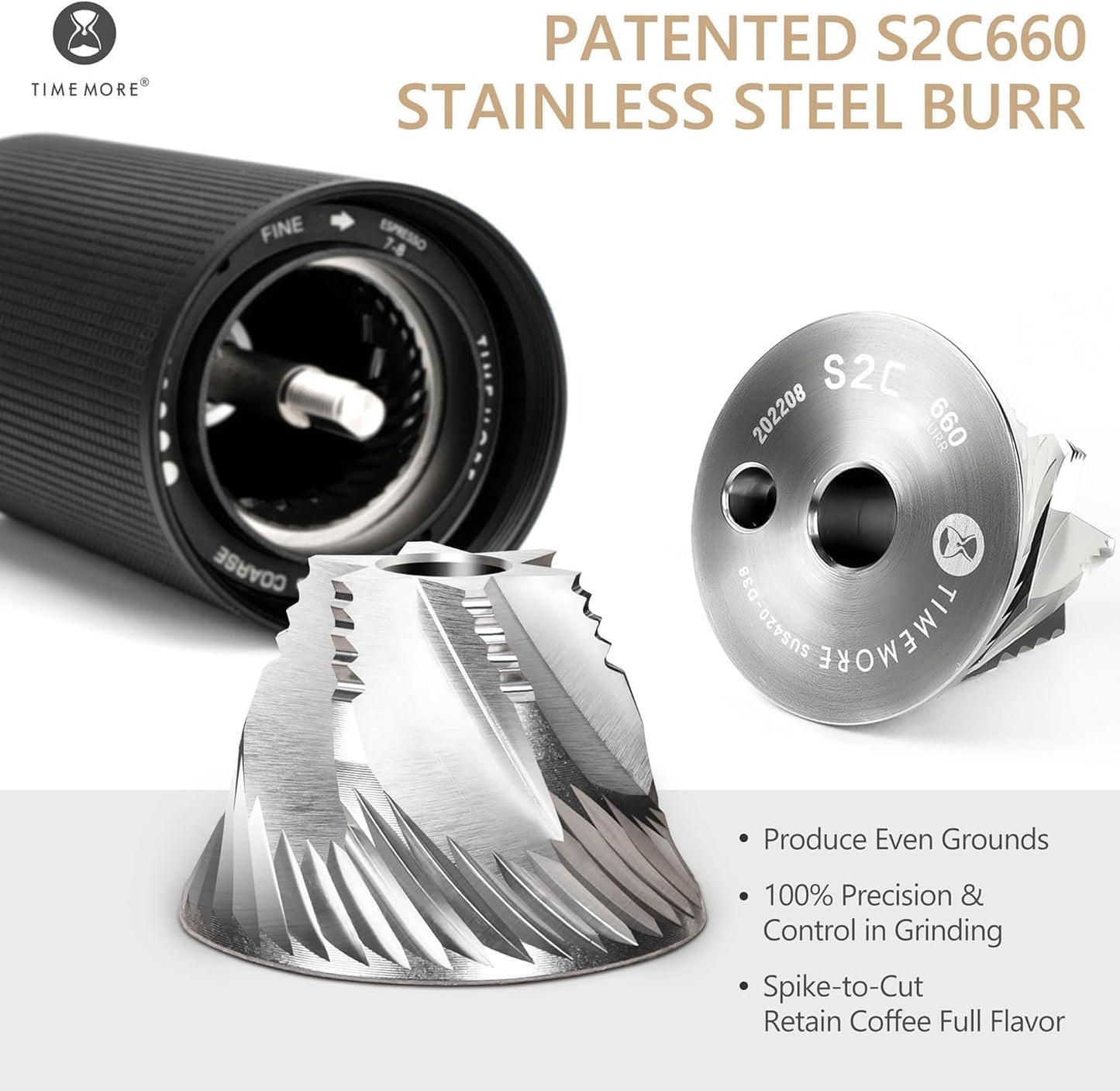 TIMEMORE Chestnut C3S PRO Manual Coffee Grinder - Compact with Foldable Handle, Adjustable Stainless Steel S2C Conical Burr for Espresso, French Press & More, Portable Coffee Grinder (Black)