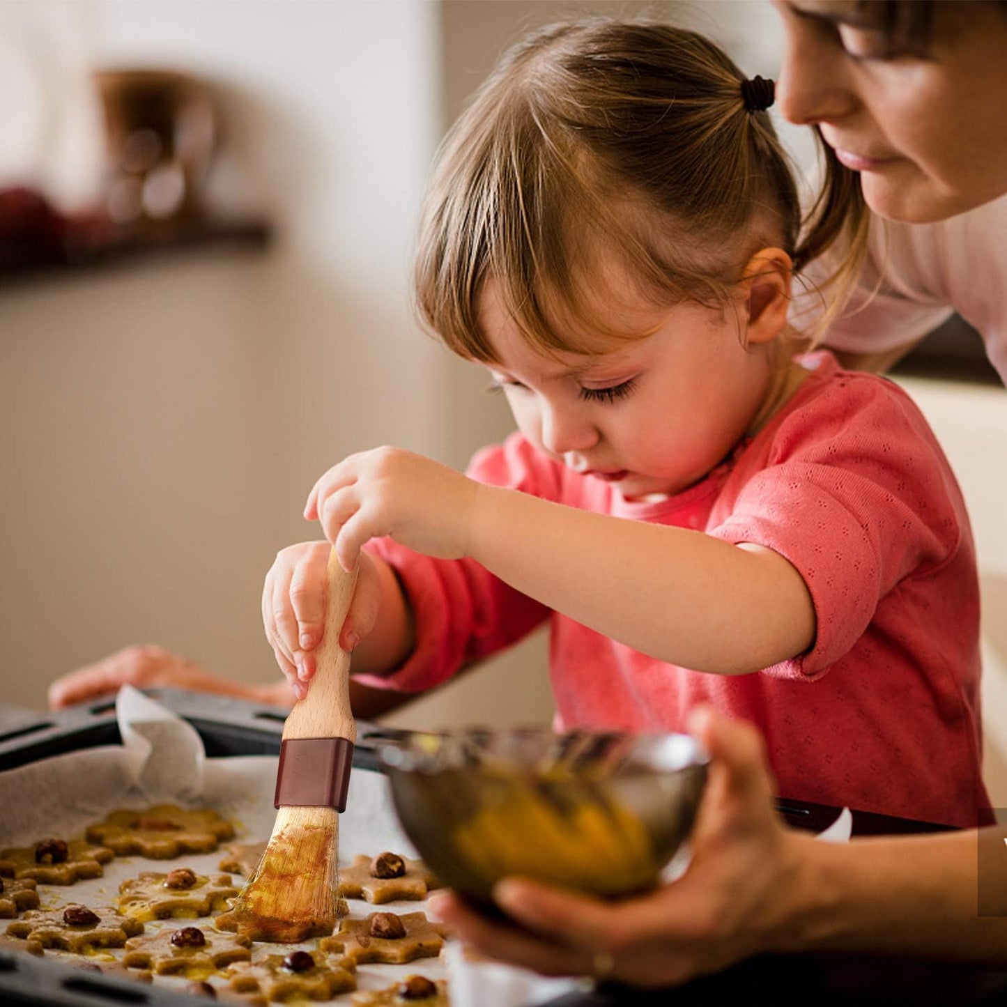 Pastry Brushes for Baking Basting Brush with Boar Bristles and Beech Hardwood Handles Culinary Oil Brush for Barbecue Butter Grill BBQ Sauce Baster Marinade Kitchen Food Cooking Brushes (1 inch)