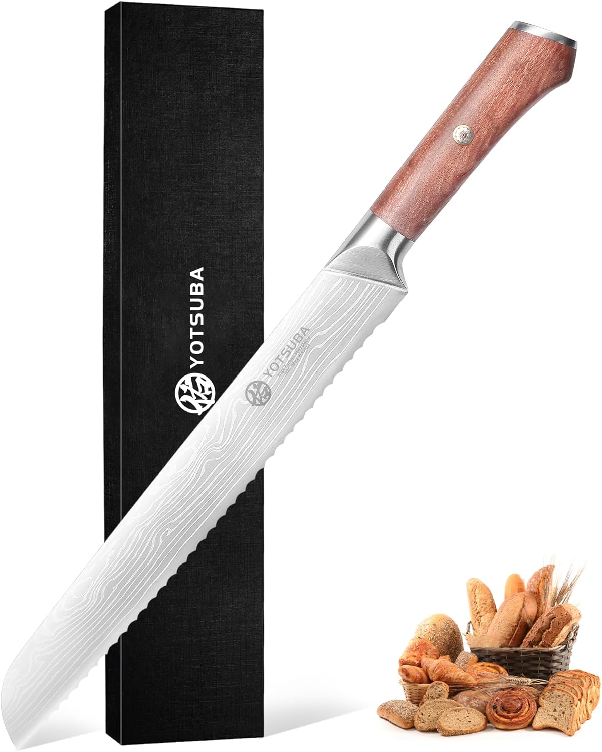 YOTSUBA 10" Bread Knife, Serrated Knife for Homemade, High Carbon Stainless Steel Serrated Bread Knives with Ergonomic Wood Handle, Professional Bread Cutting Knives for Homemade Bread with Gift Box