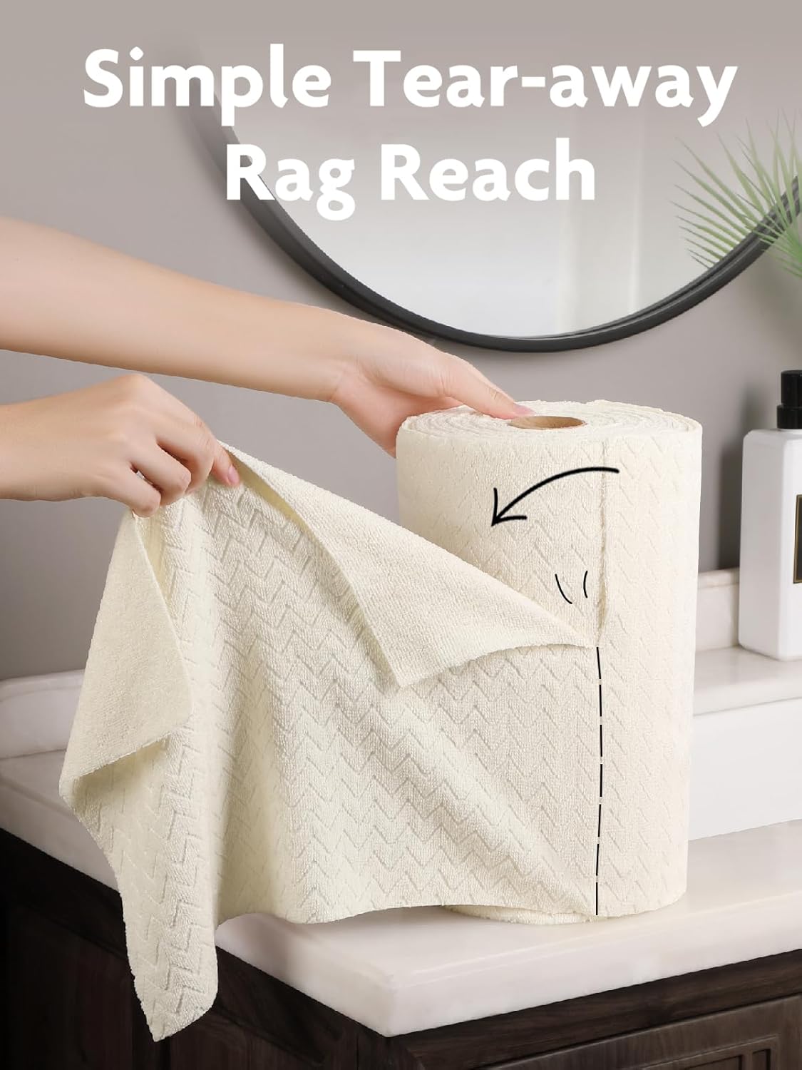 Fantasticlean Microfiber Cleaning Cloth Roll, 16" x 12"- 50 Sheets, Reusable Tear Away Microfiber Towels, Ultra Absorbent Dish Rags for Car, Home or Office (Beige Ripple)