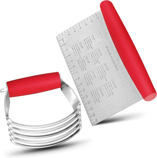 ALLTOP Pastry Blender & Bench Scraper Set - Premium Kitchen Baking Essential Tools for Cake and Bread Making - Stainless Steel Dough Scraper&Butter Cutter for Homemade Delights - Red