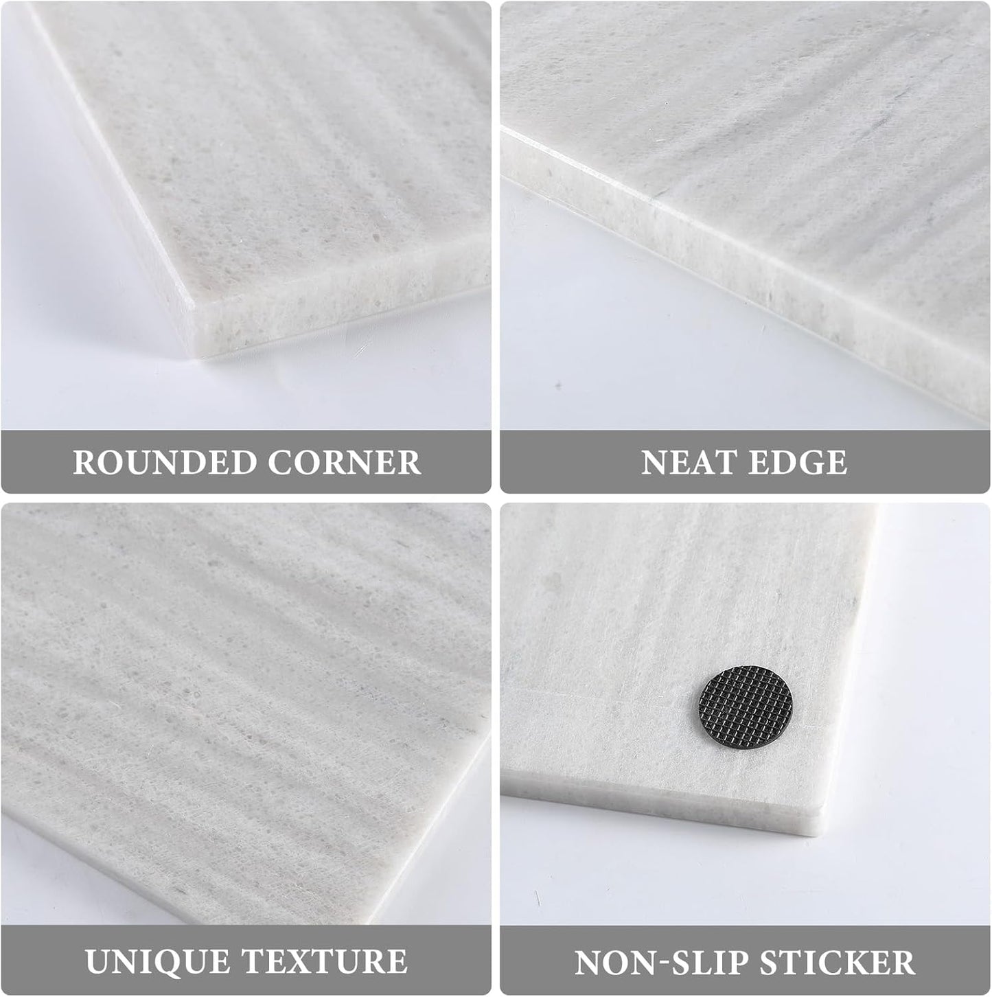 Koville Natural Marble Cutting Board for Kitchen Countertop, 12" x 8" Pastry Bread Macaron Display Board, Real Stone Slab Marble Cheese Boards, Bathroom Perfume Tray Candle Plate(Nestos White)